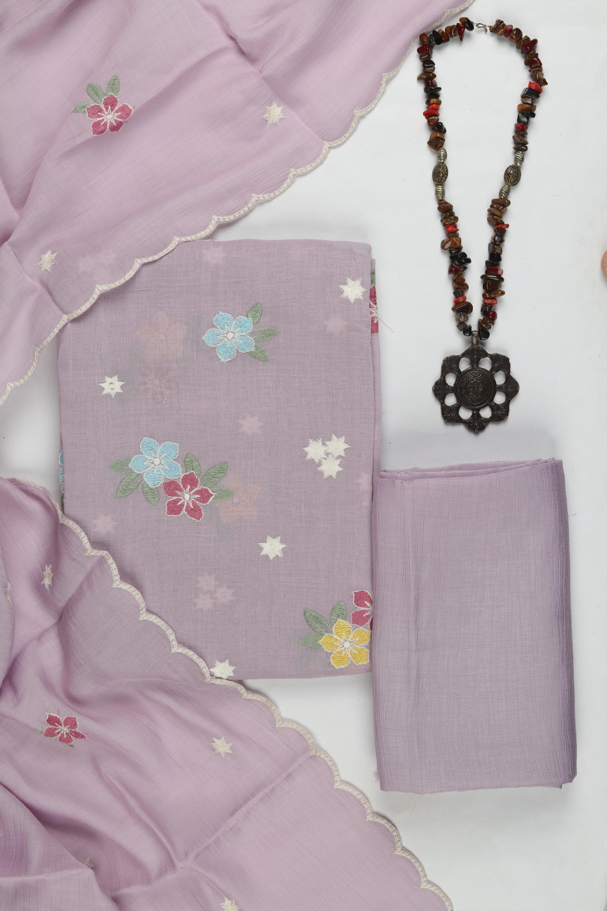 Classic French Crepe 3 Piece Unstitched Set - Floral Print