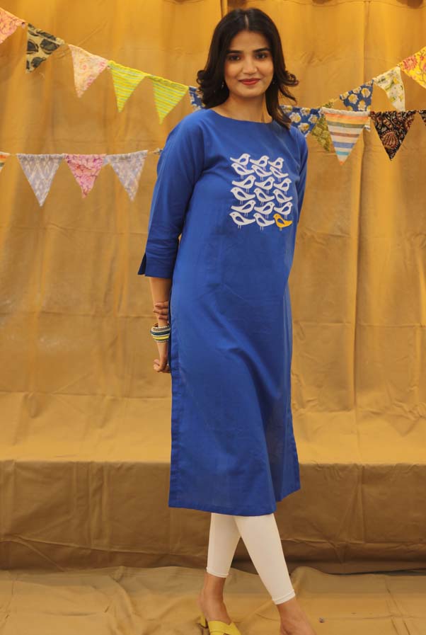 Embroidered Kurta Birds different Yellow