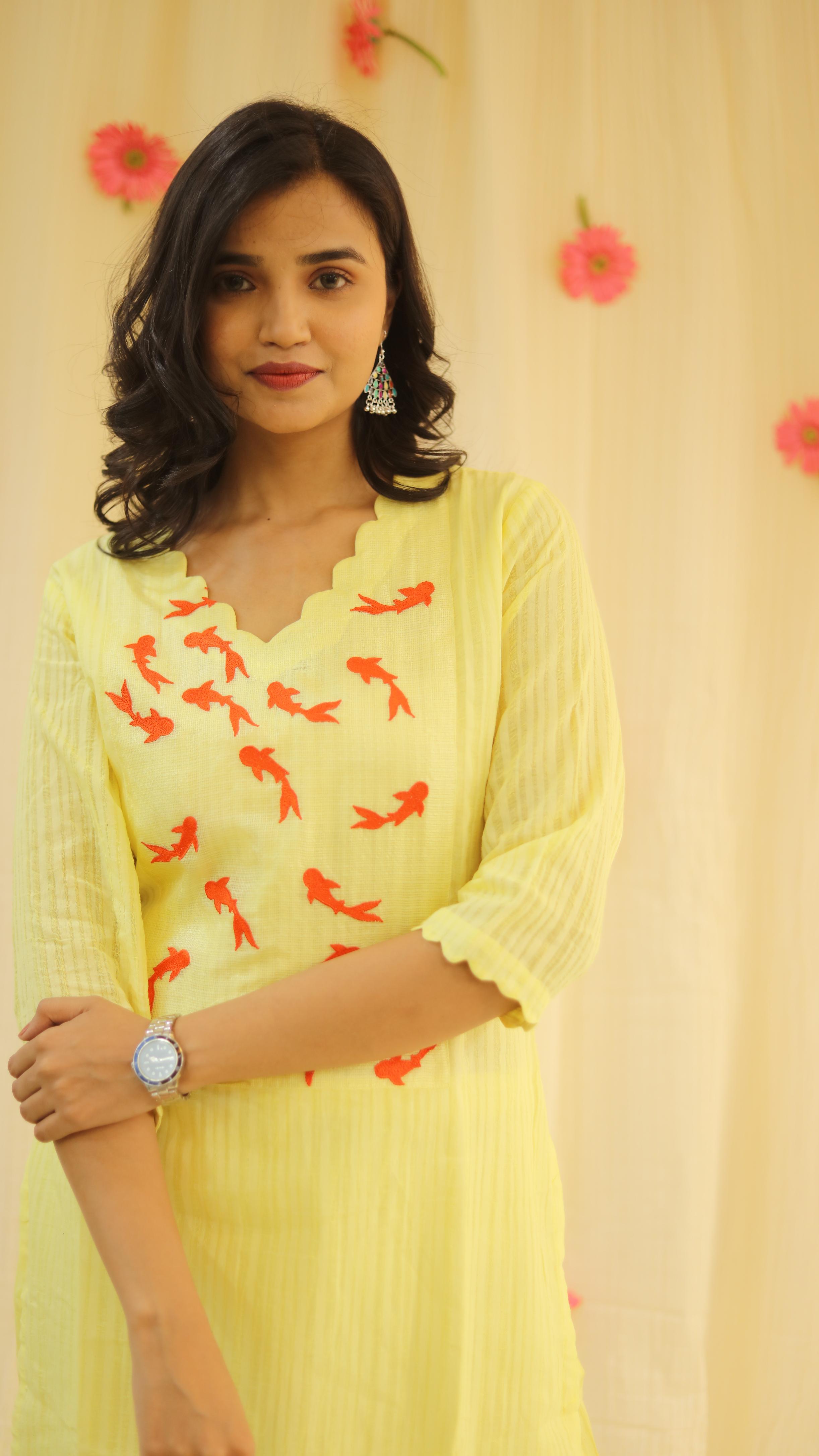 Amber waves – Bright Pastel Hand-Embroidered Kurti