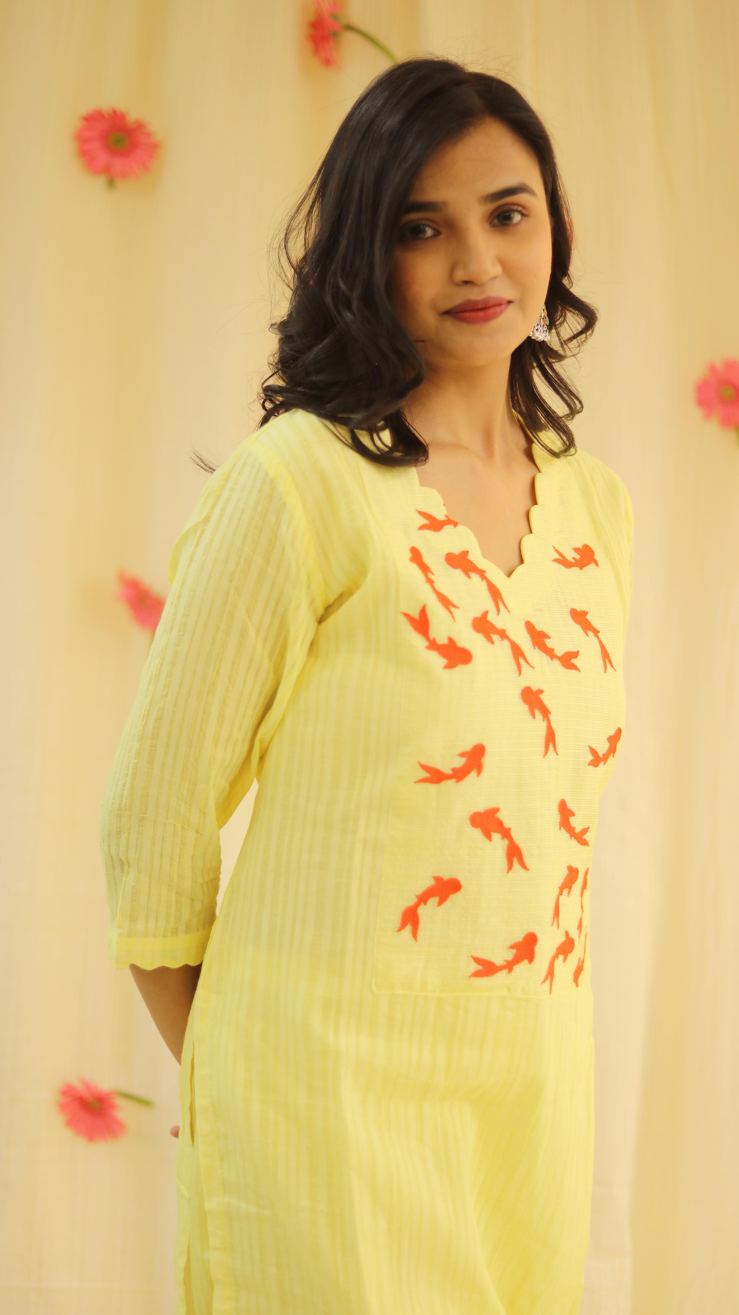Amber waves – Bright Pastel Hand-Embroidered Kurti