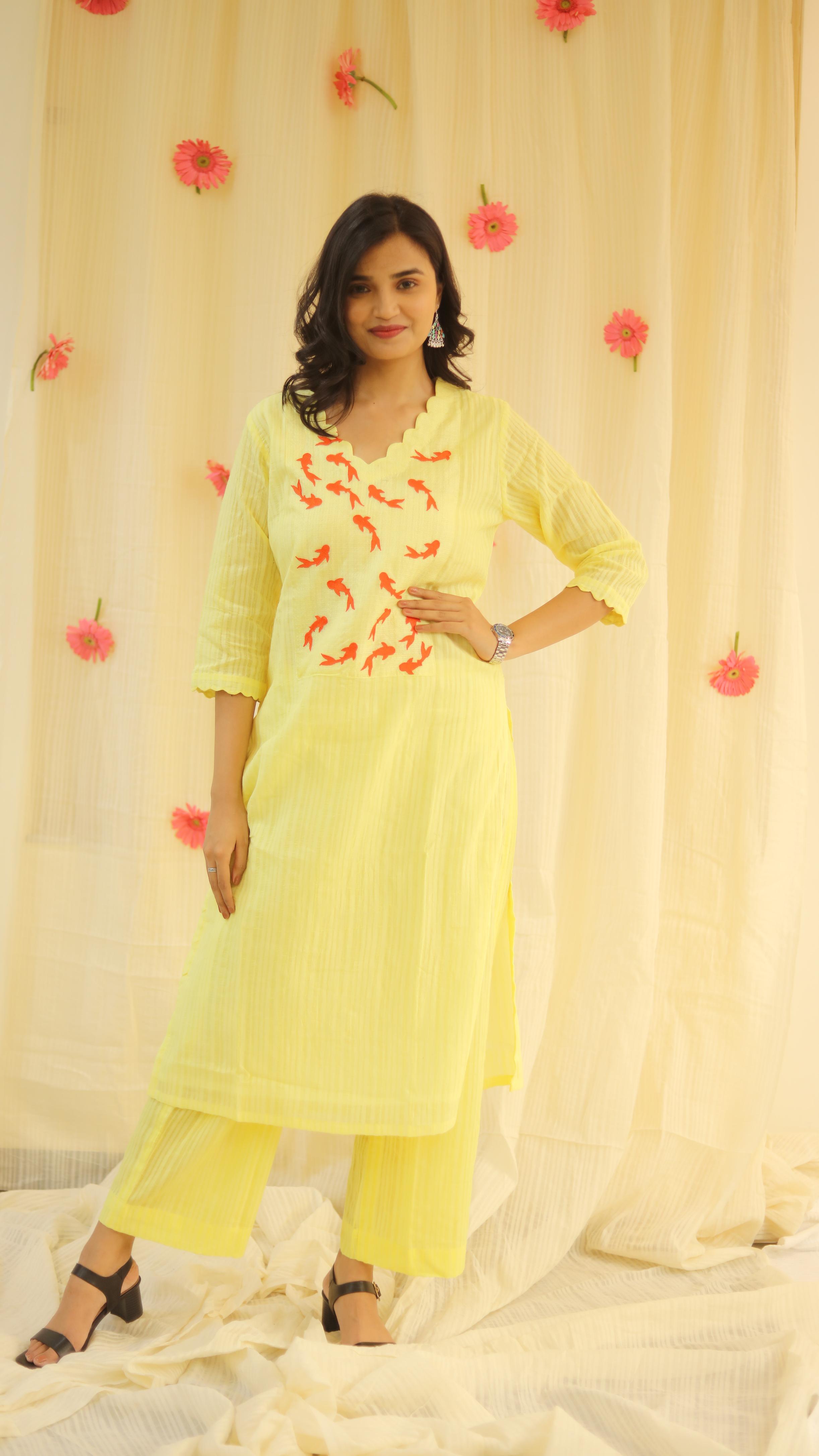 Amber waves – Bright Pastel Hand-Embroidered Kurti