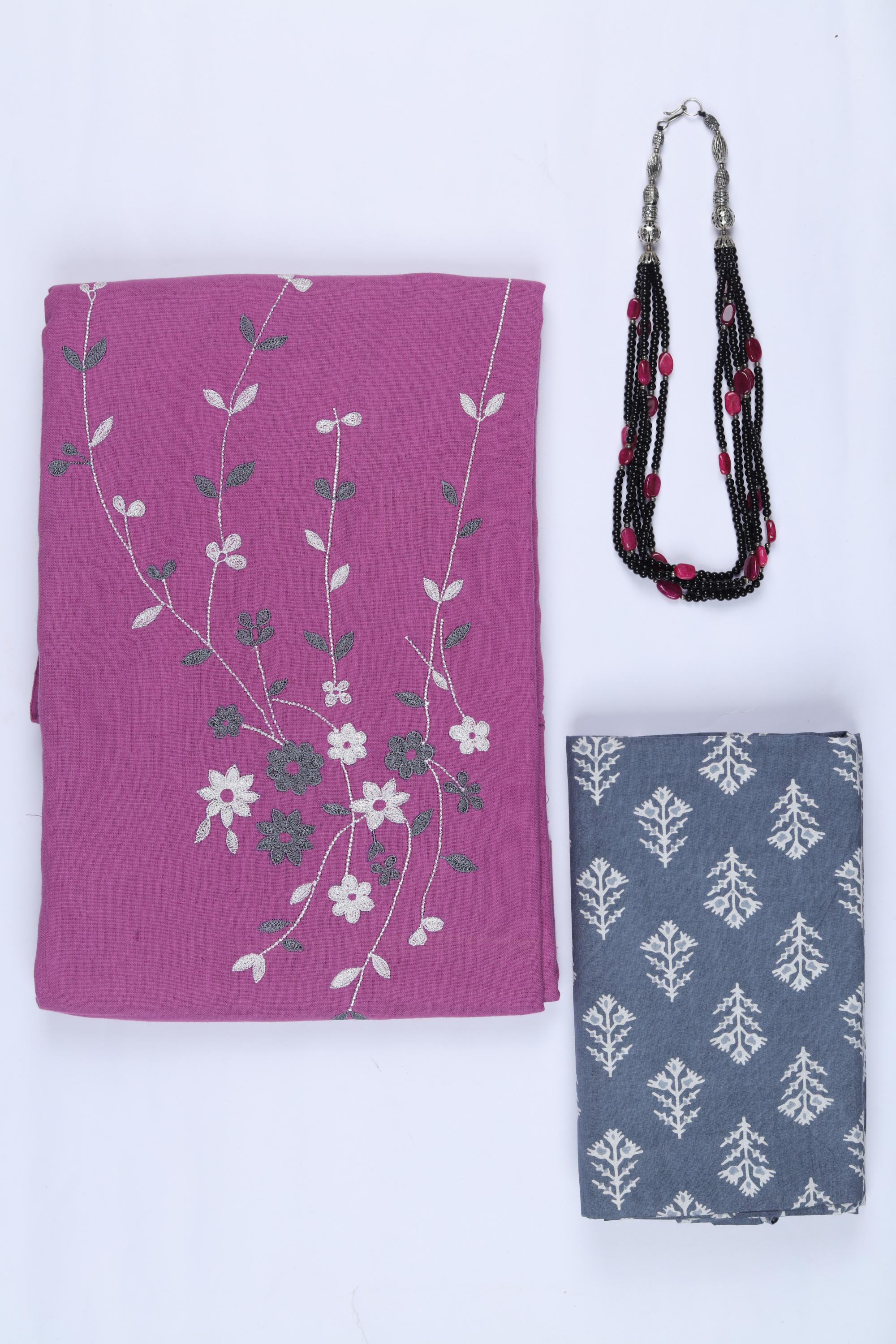 Cotton 2 Piece Unstitched Kurta & Bttom Set – Traditional Design-009