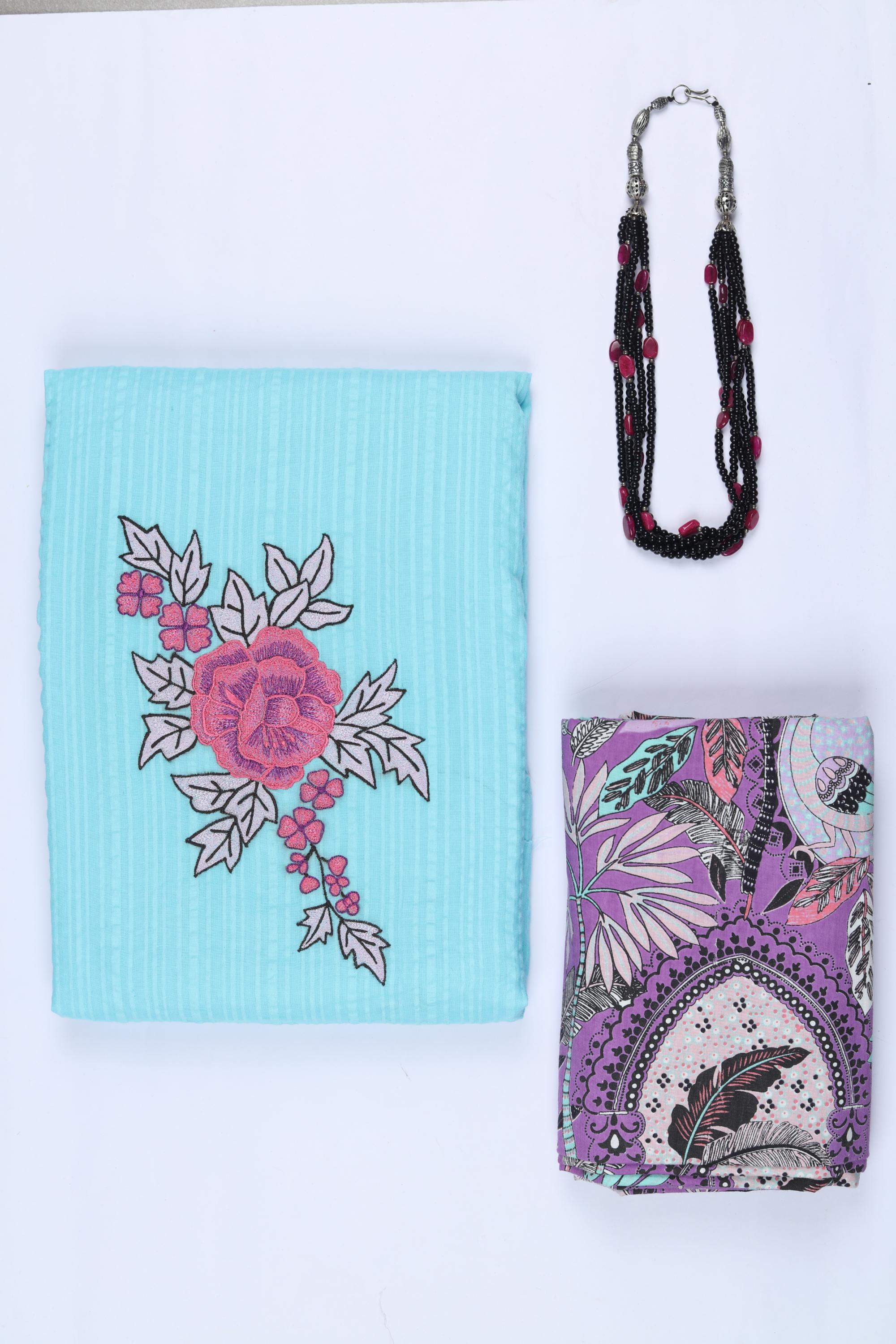 Cotton 2 Piece Unstitched Kurta & Bttom Set – Traditional Design-015