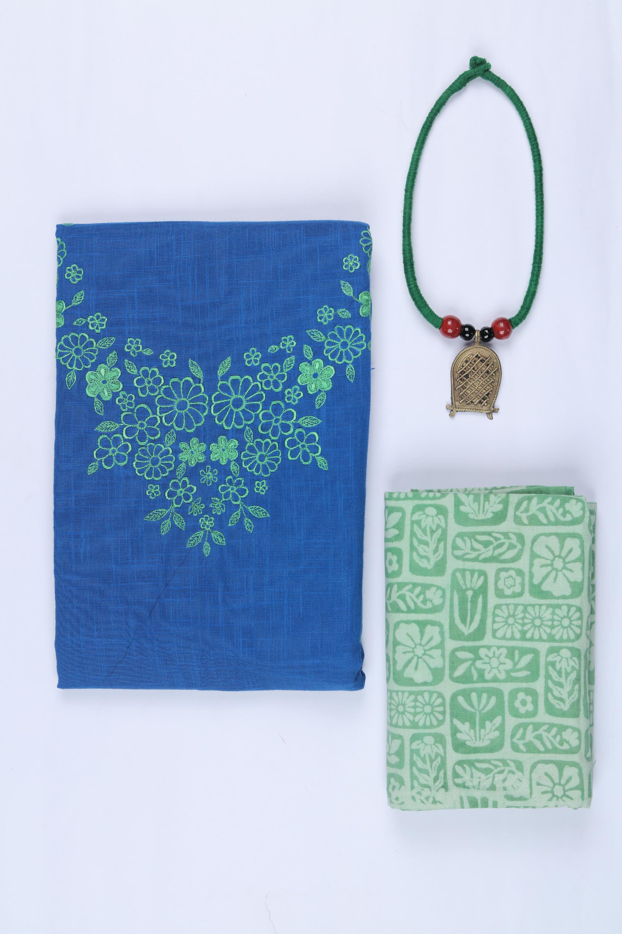 Cotton 2 Piece Unstitched Kurta & Bttom Set – Traditional Design-017