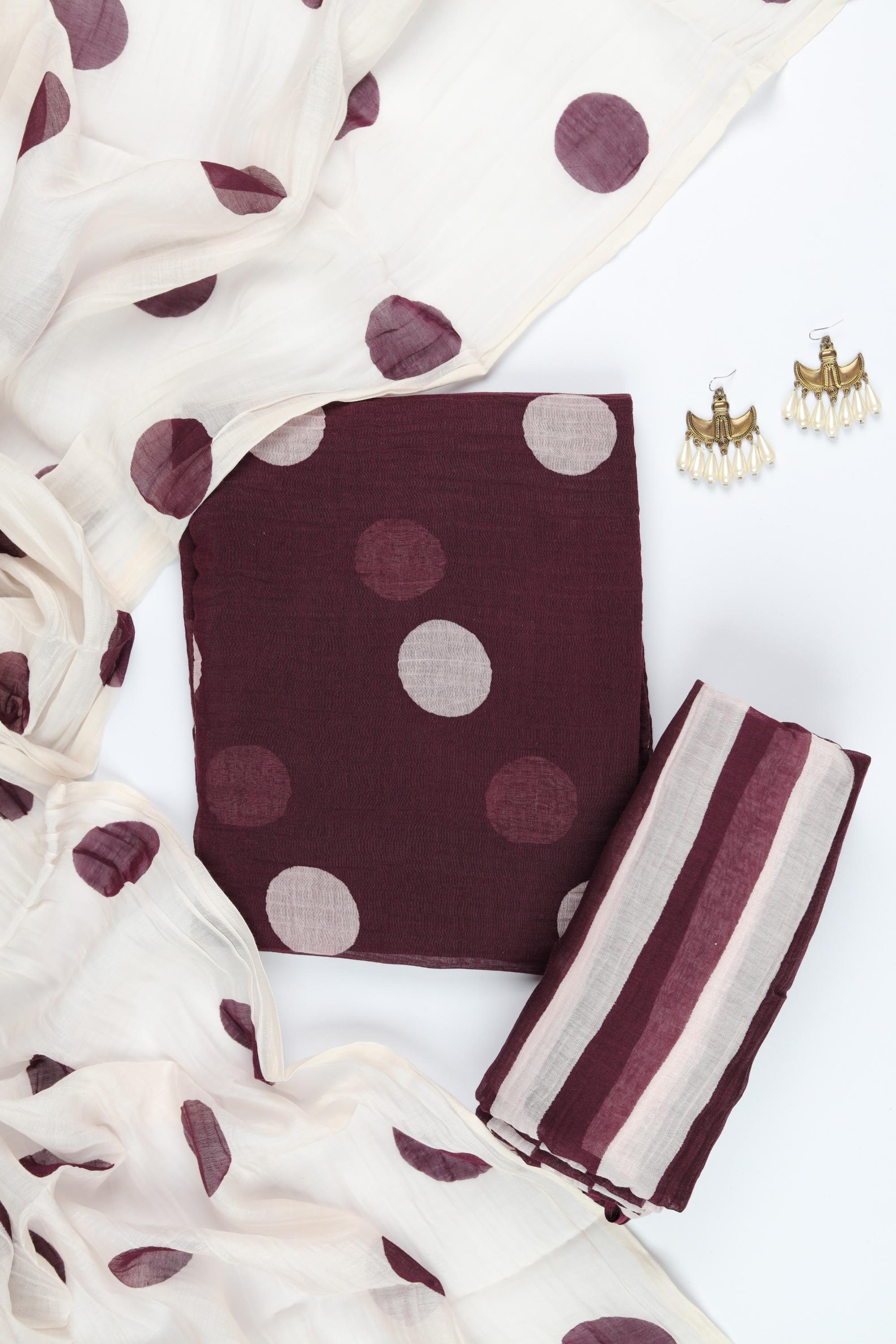 Mull Chanderi Silk 3 Piece Unstitched Set -175