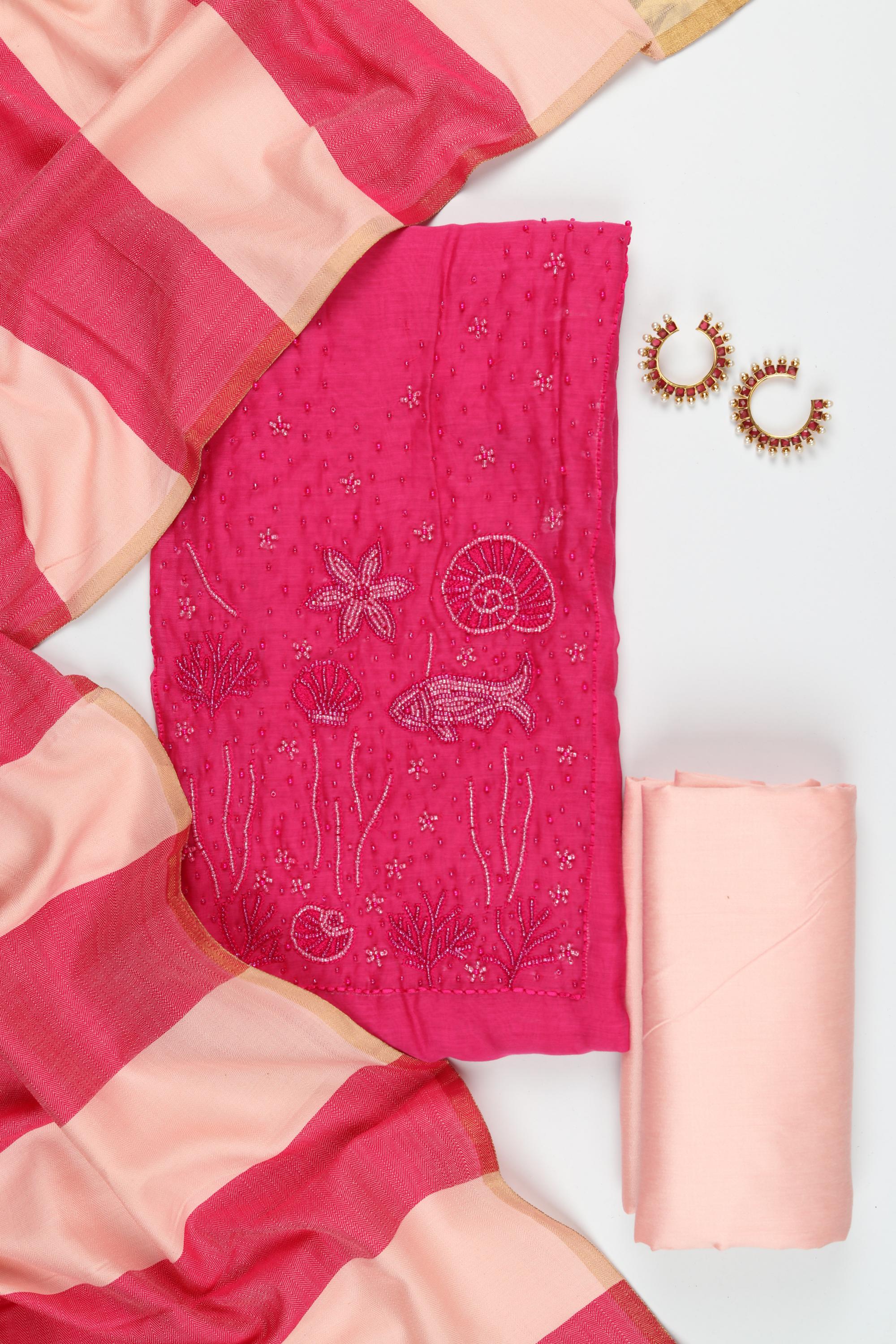 Chanderi Silk 3 Piece Unstitched Set -180