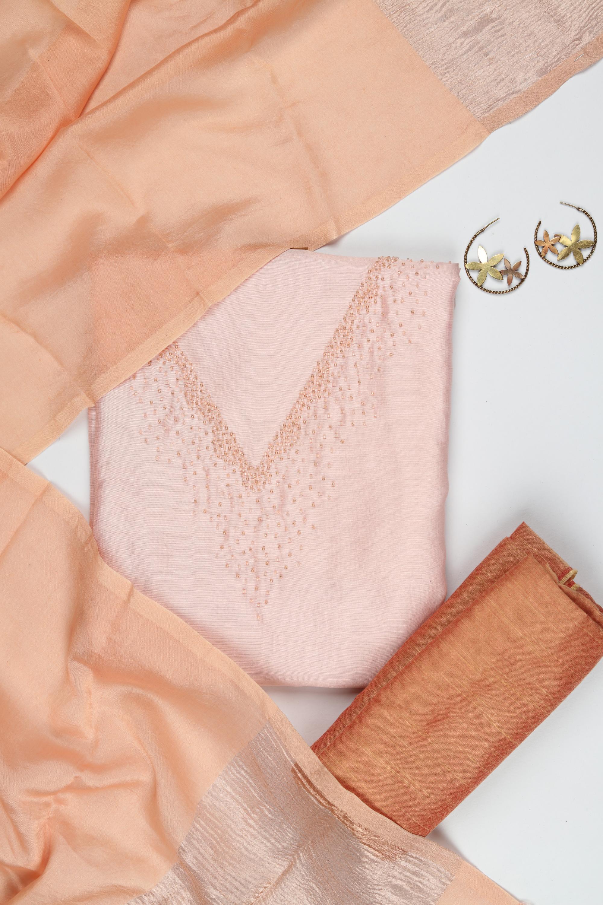 Chanderi Silk 3 Piece Unstitched Set -202