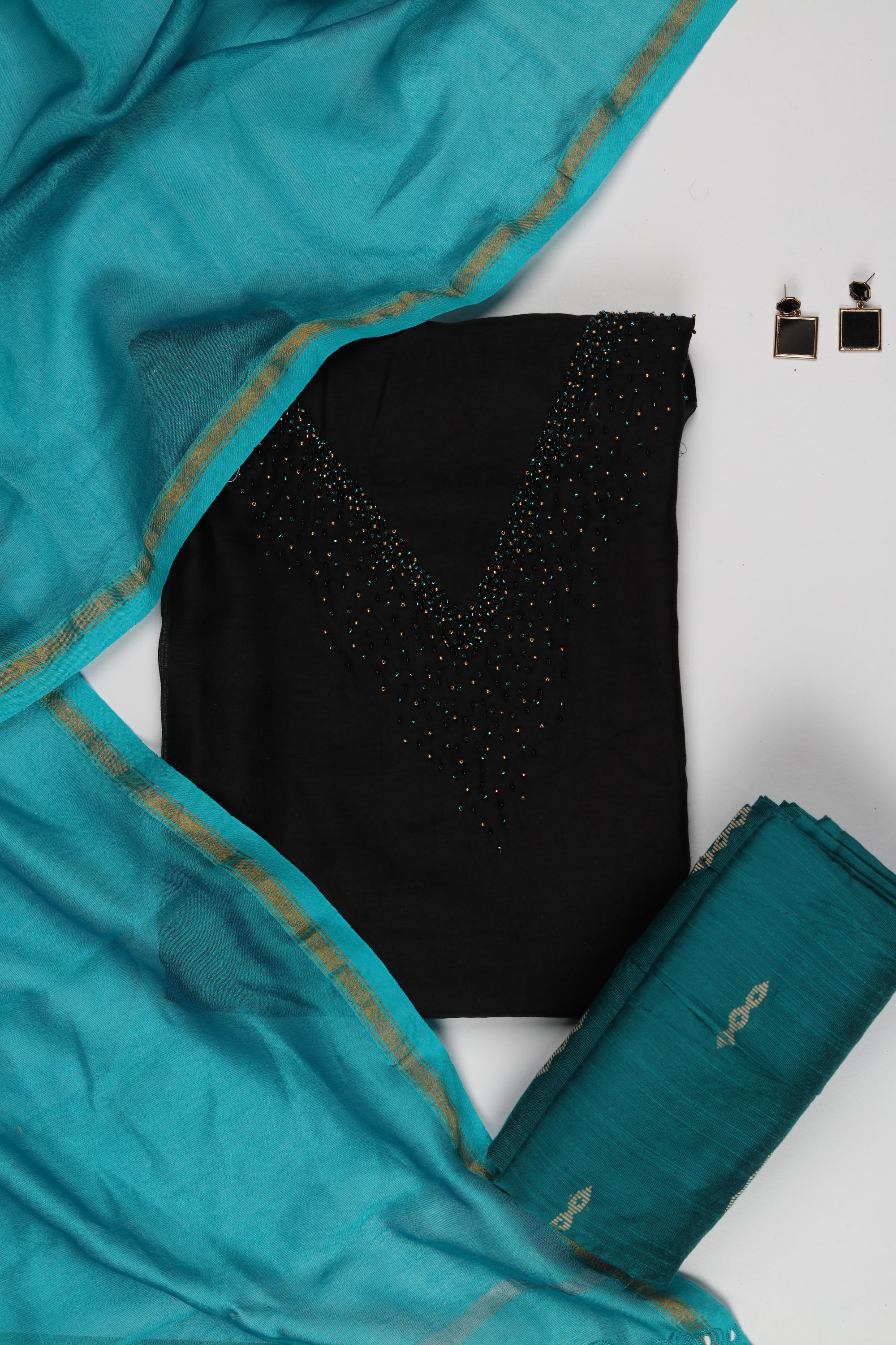 Chanderi Silk 3 Piece Unstitched Set -207