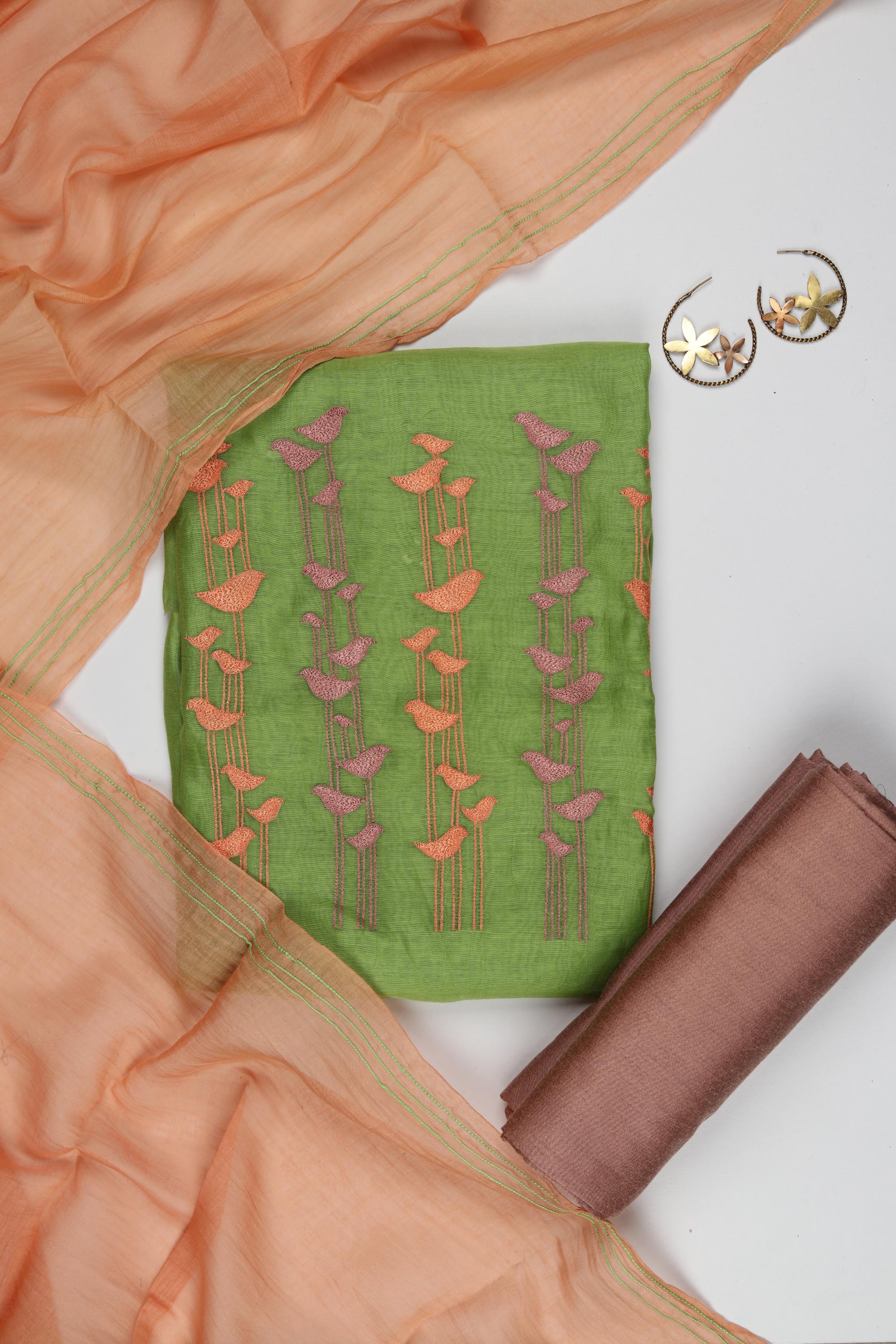 Chanderi Silk 3 Piece Unstitched Set -209