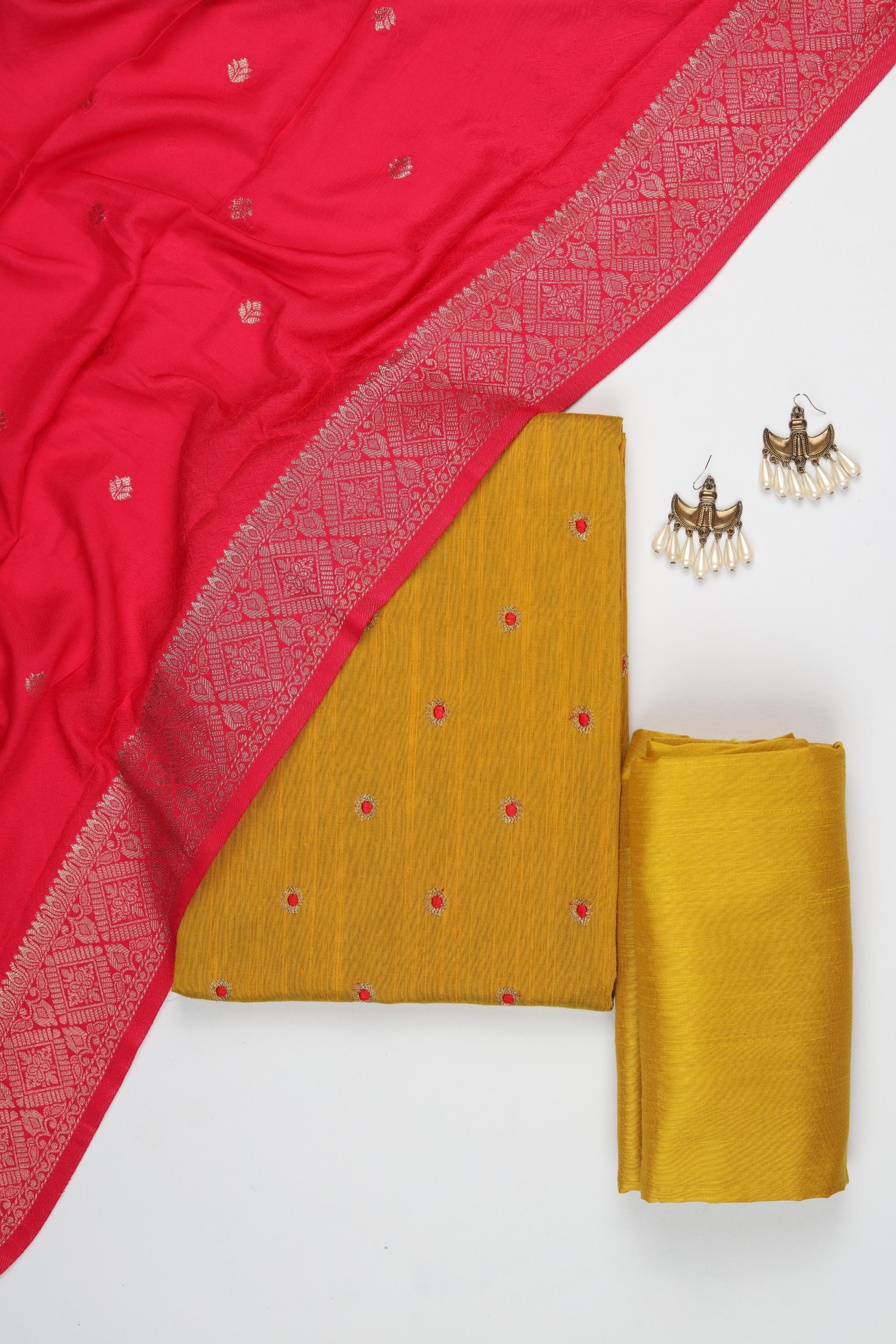 Cotton Silk 3 Piece Unstitched Set -216