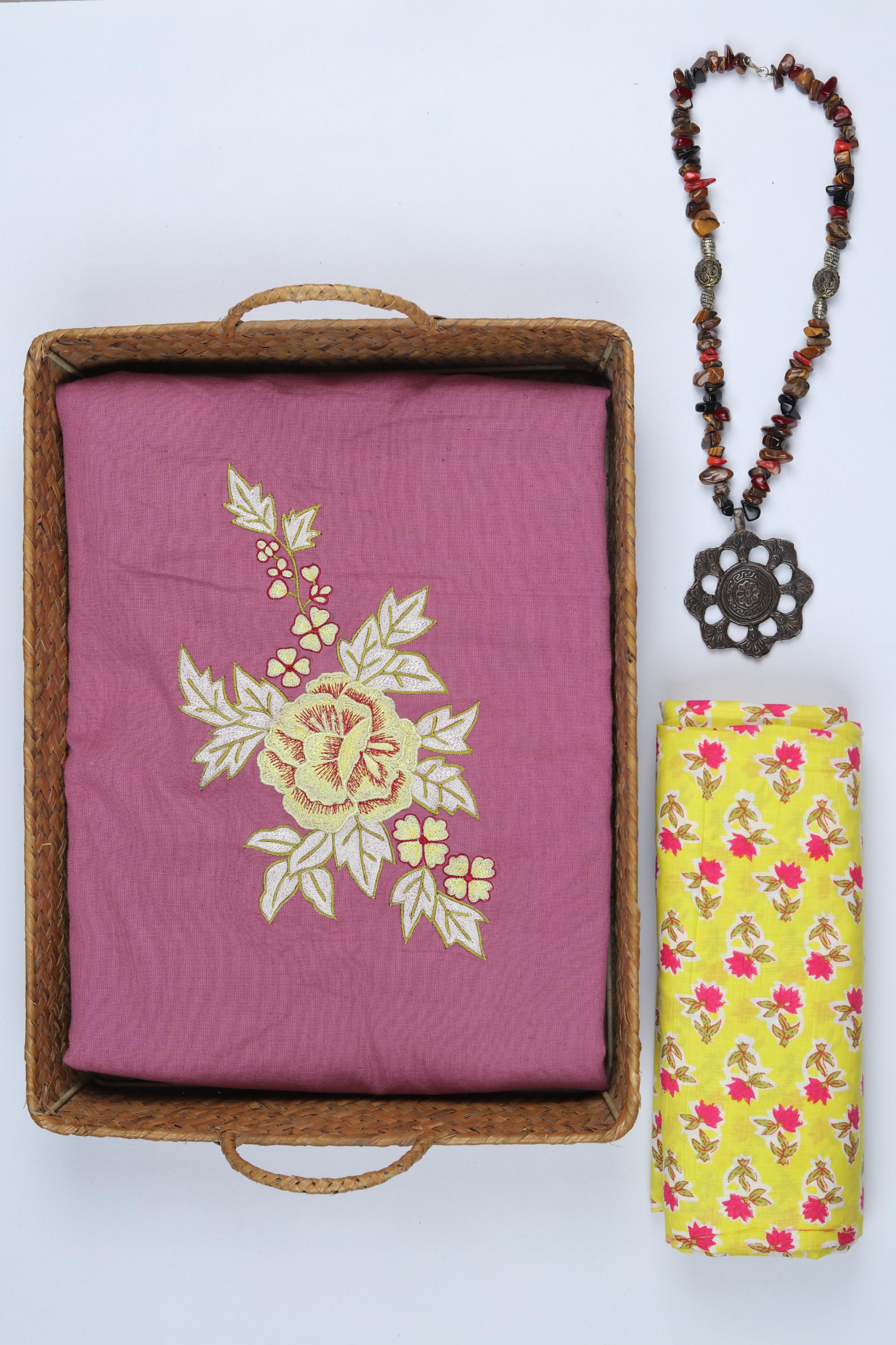 Cotton 2 Piece Unstitched Kurta & Bttom Set – Traditional Design-037