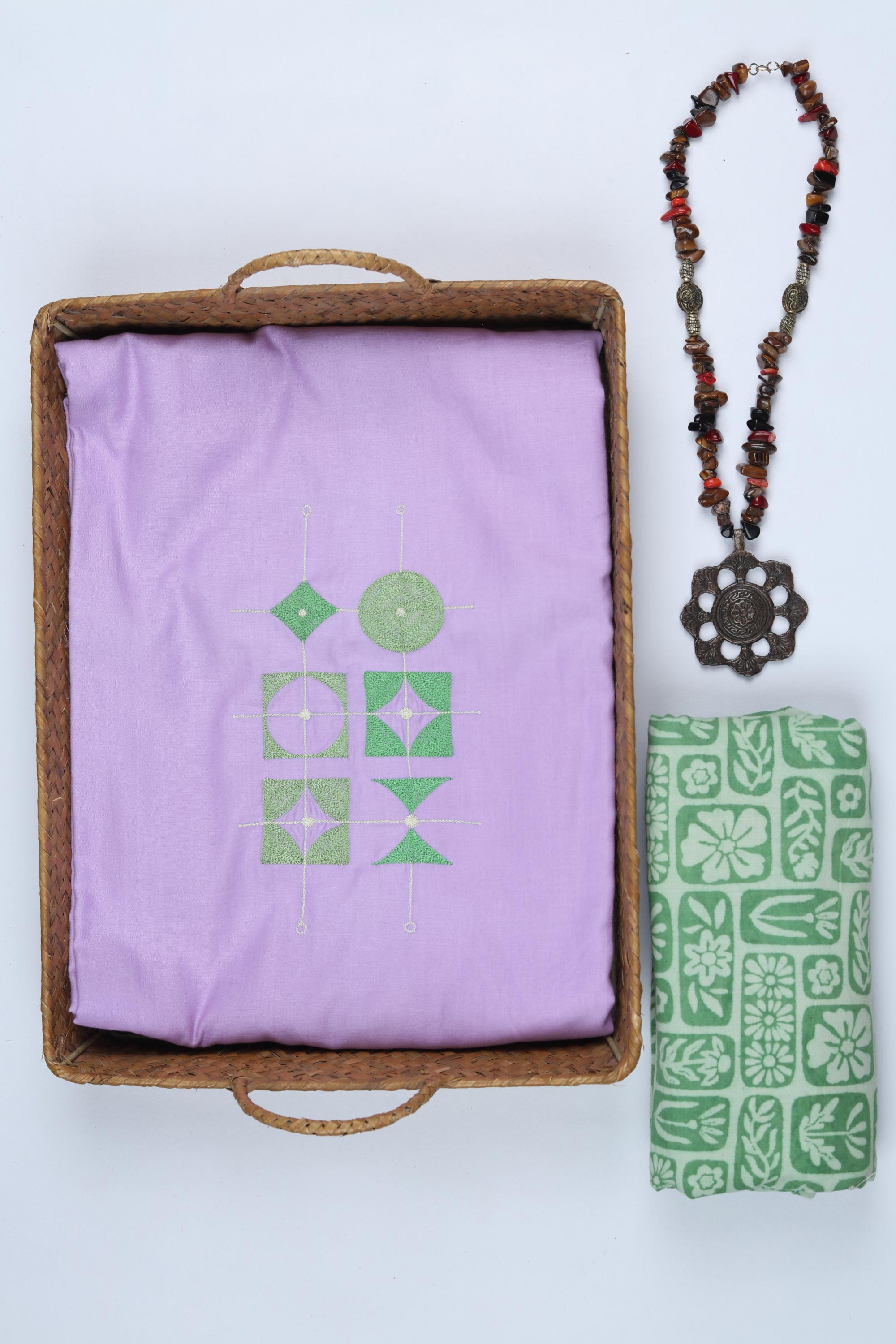 Cotton 2 Piece Unstitched Kurta & Bttom Set – Traditional Design-040