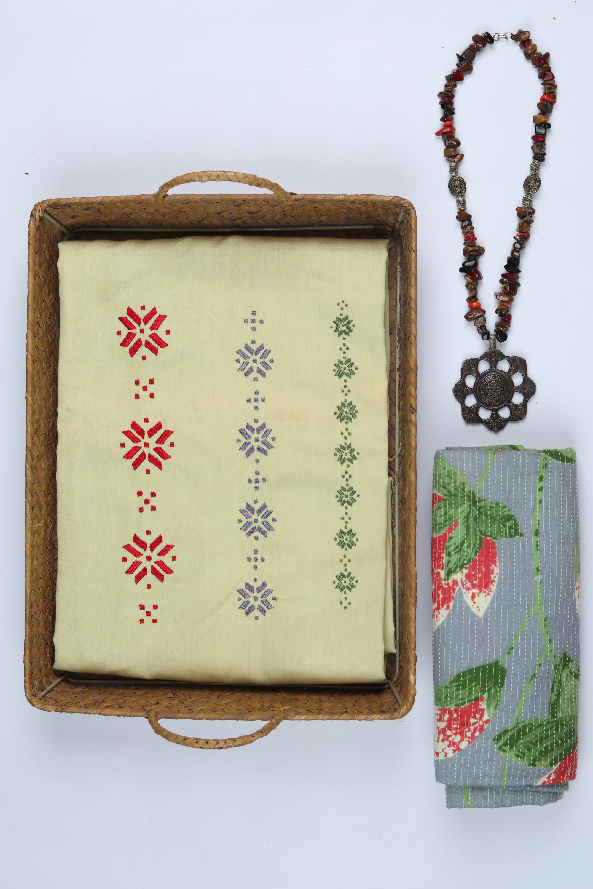 Cotton 2 Piece Unstitched Kurta & Bttom Set – Traditional Design-041