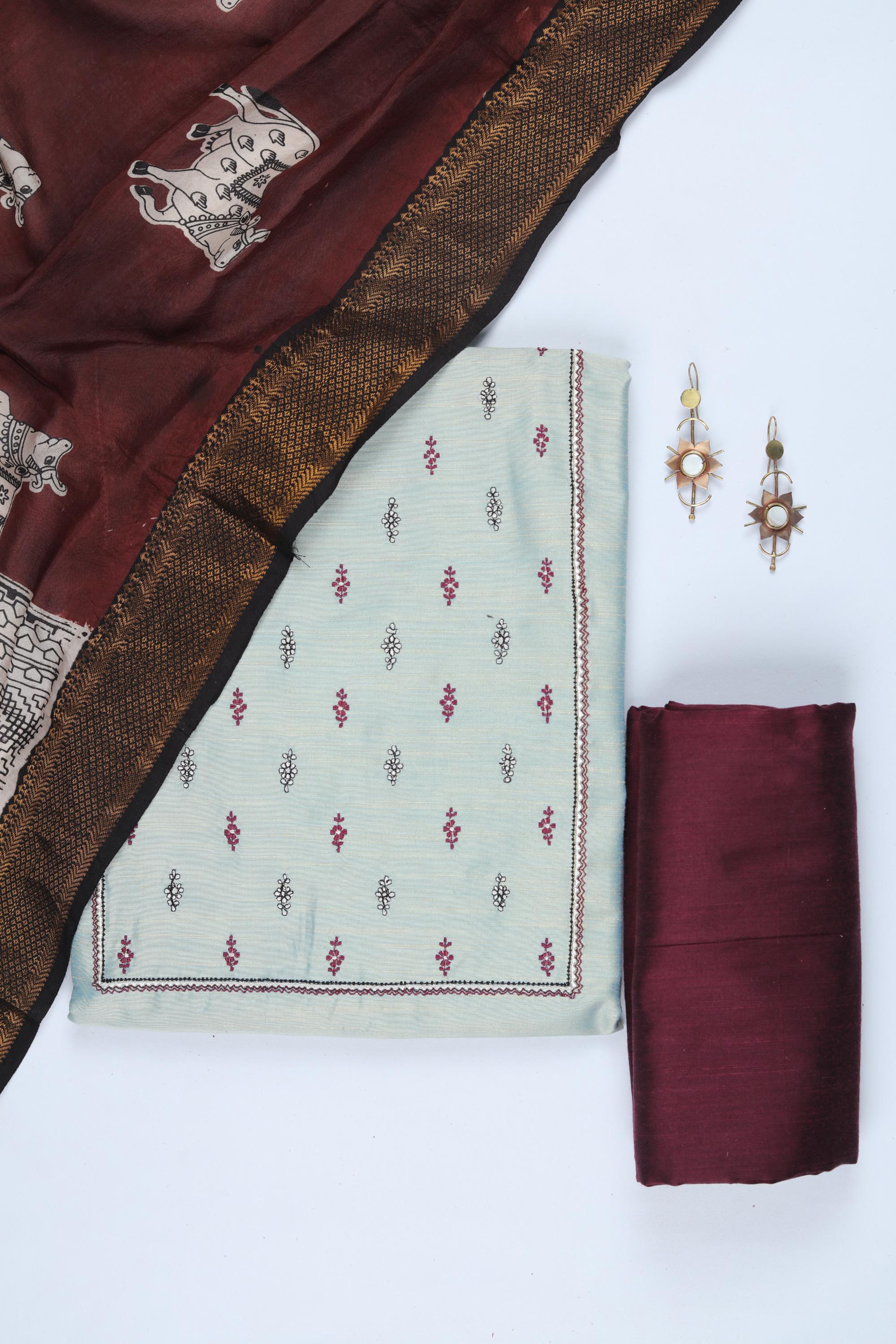 Cotton Silk 3 Piece Unstitched Set -242