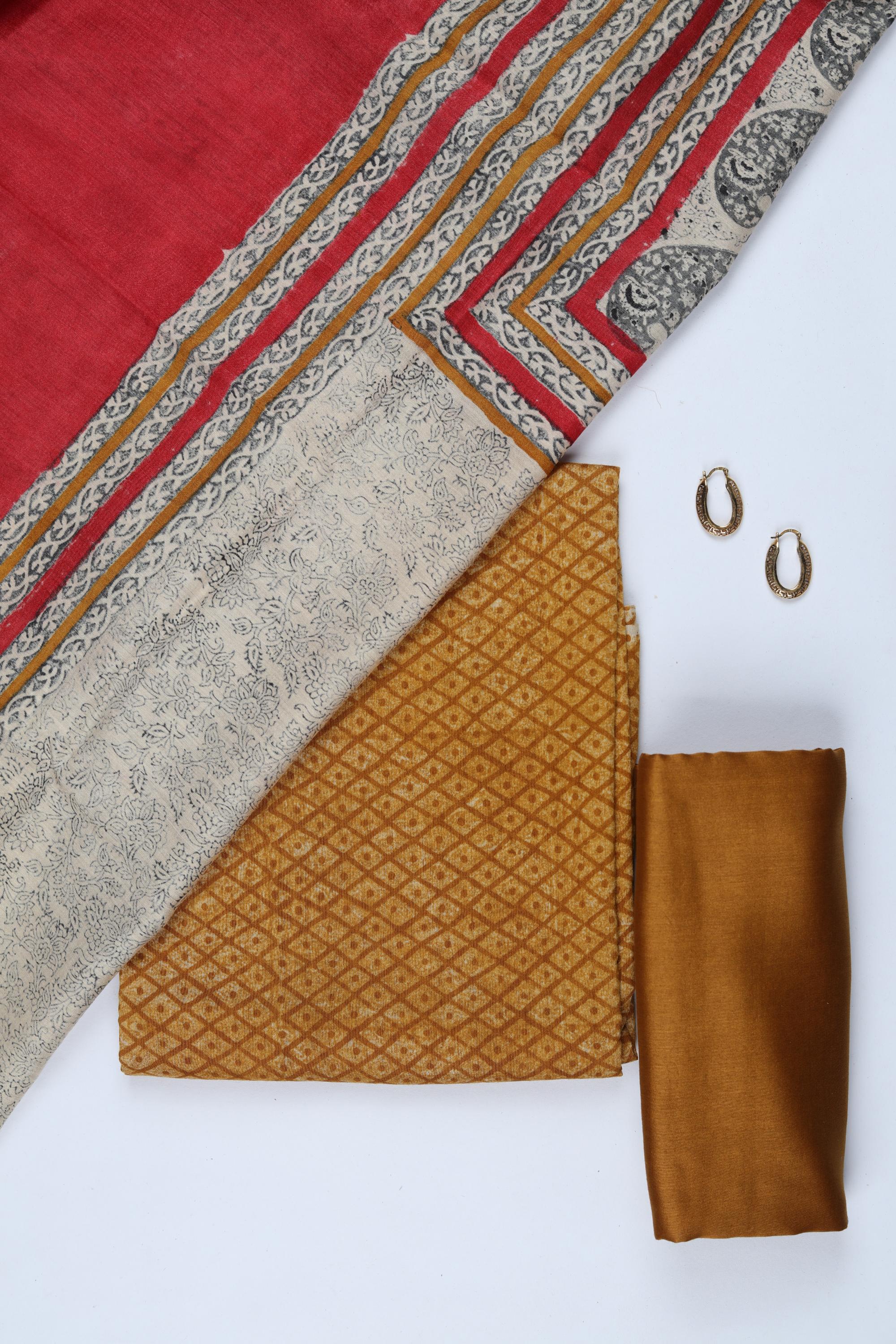 Tussar Silk 3 Piece Unstitched Set -257