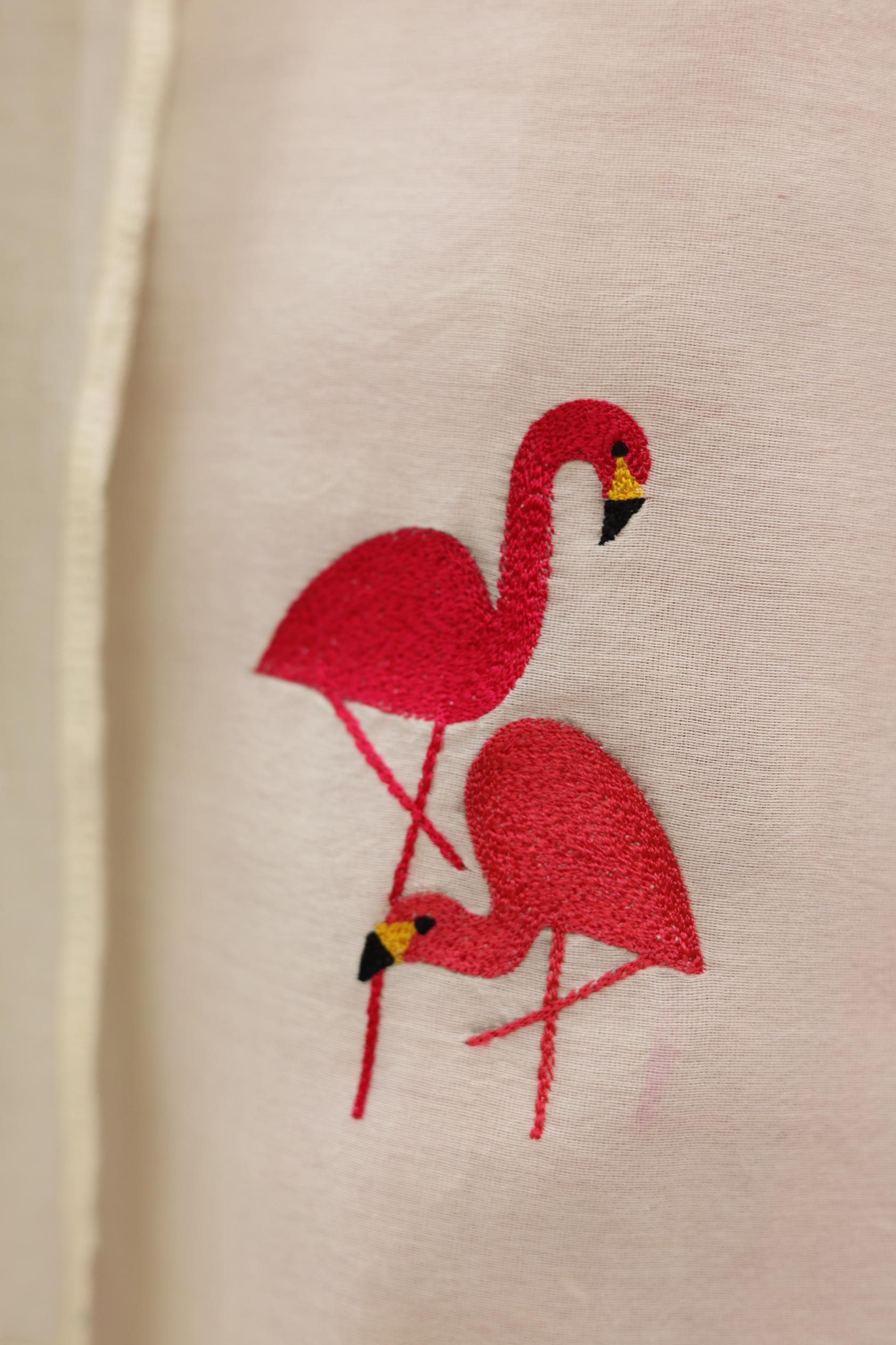 Elegant Mul Chanderi Set with Flamingo Embroidery