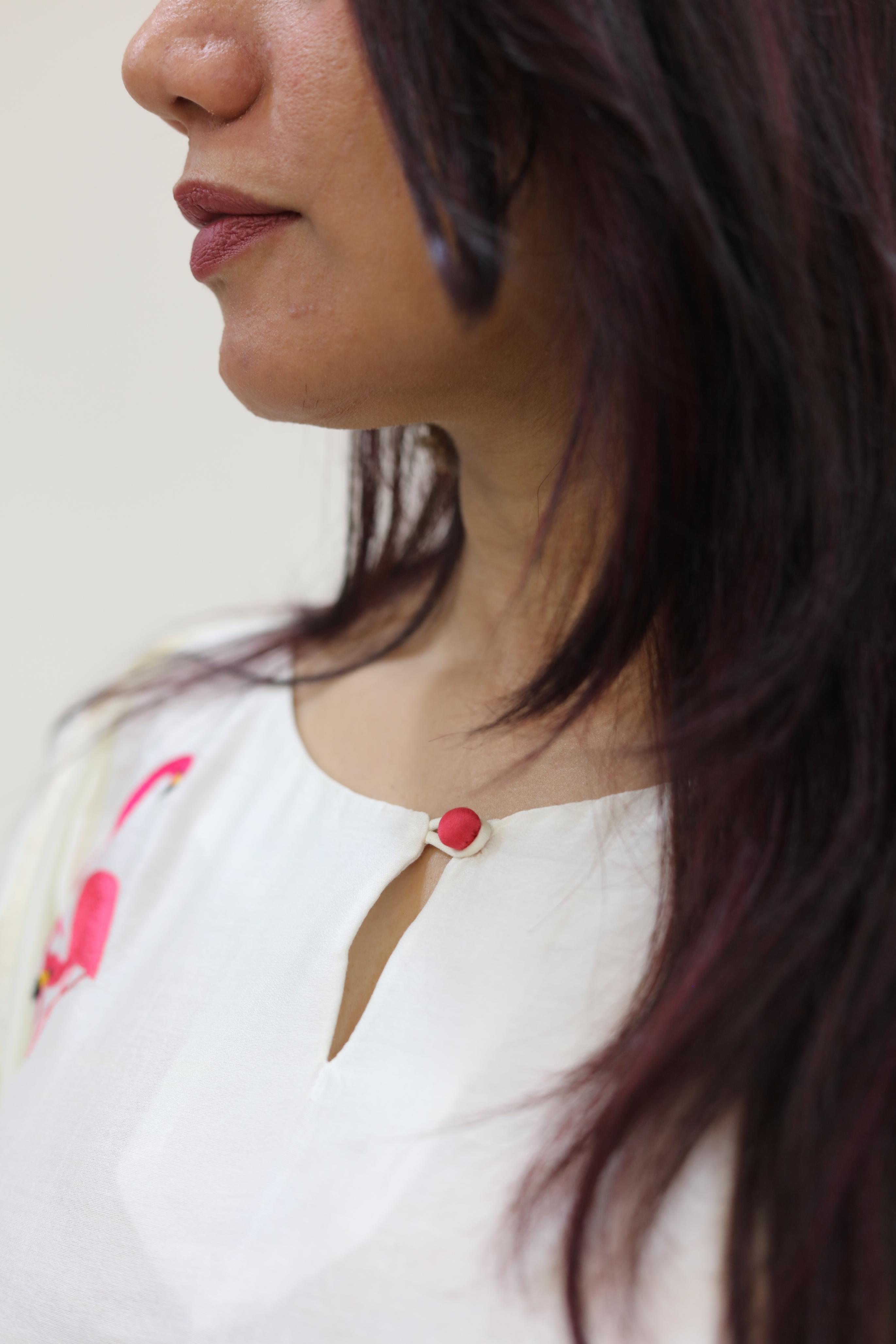Elegant Mul Chanderi Set with Flamingo Embroidery