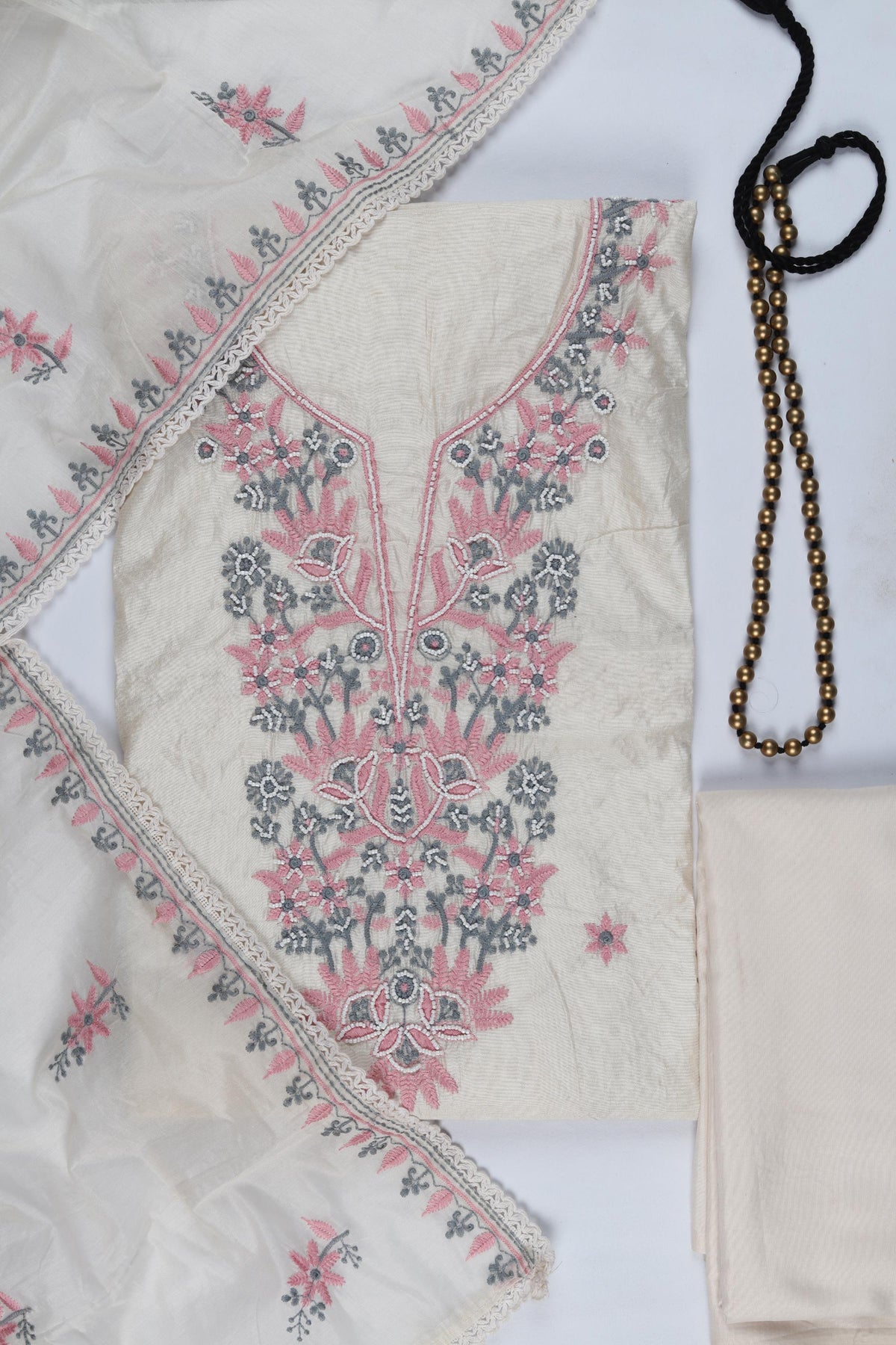 Chanderi Piece Unstitched Suit Set – Classic Ethnic Style-346