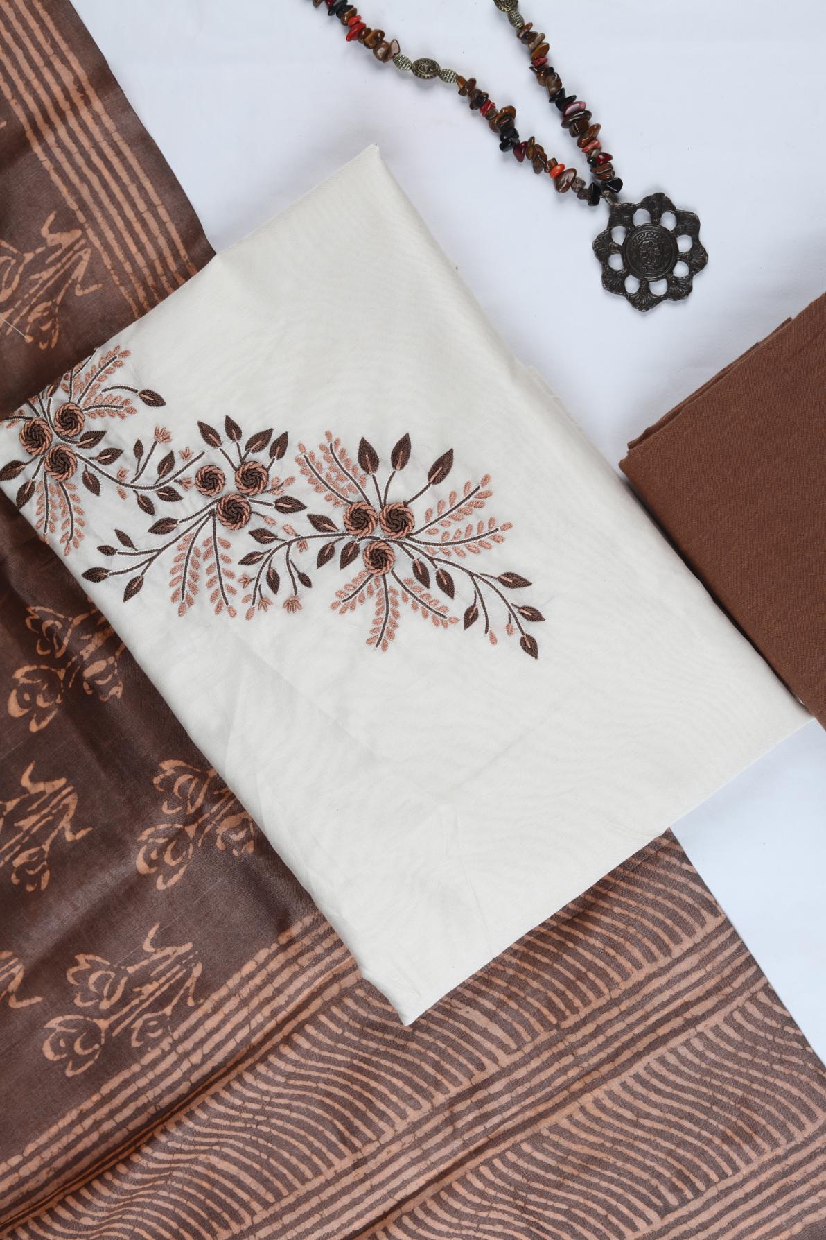 Chanderi Silk Piece Unstitched Suit Set – Classic Ethnic Style-381