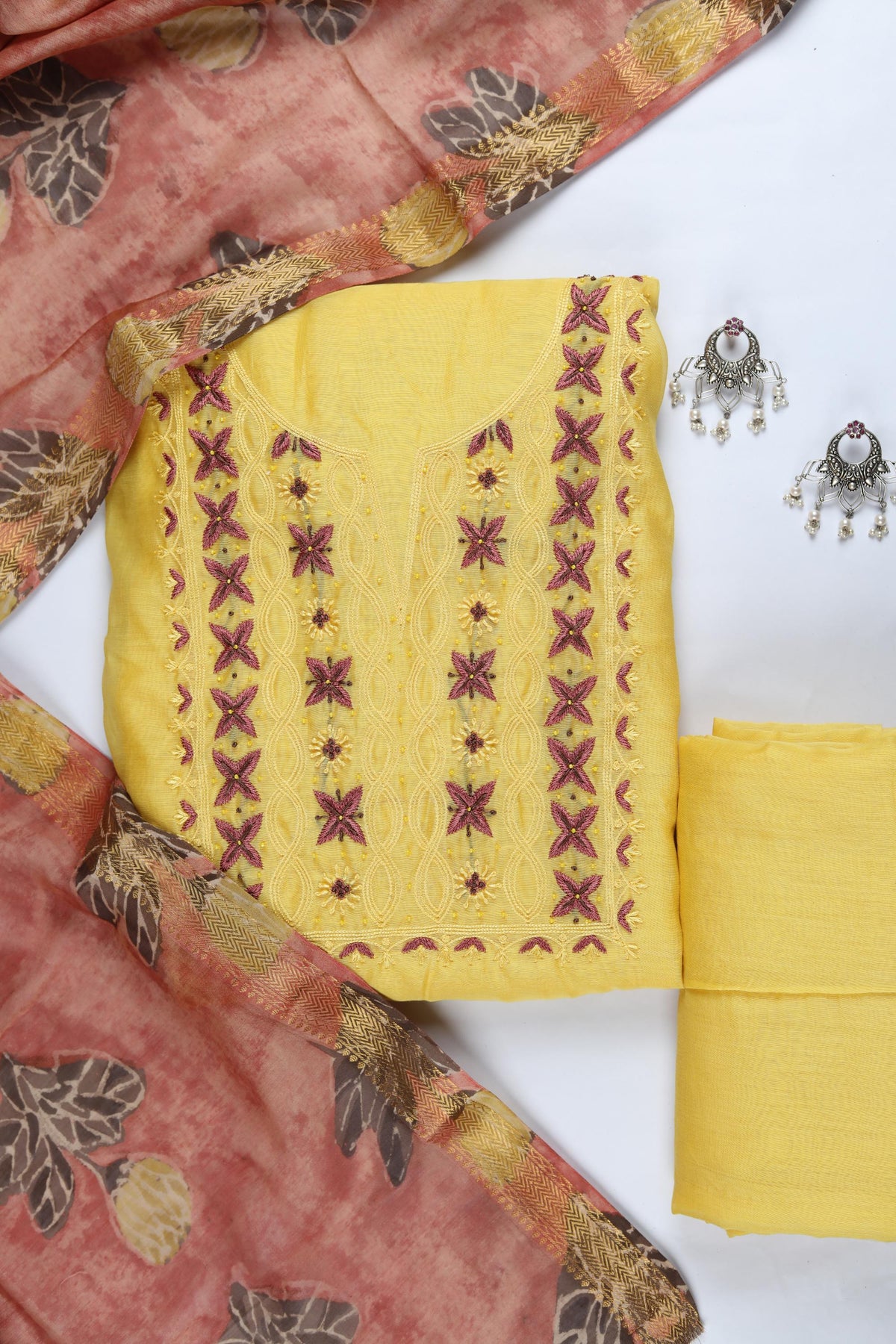 Chanderi Silk Piece Unstitched Suit Set – Classic Ethnic Style-354