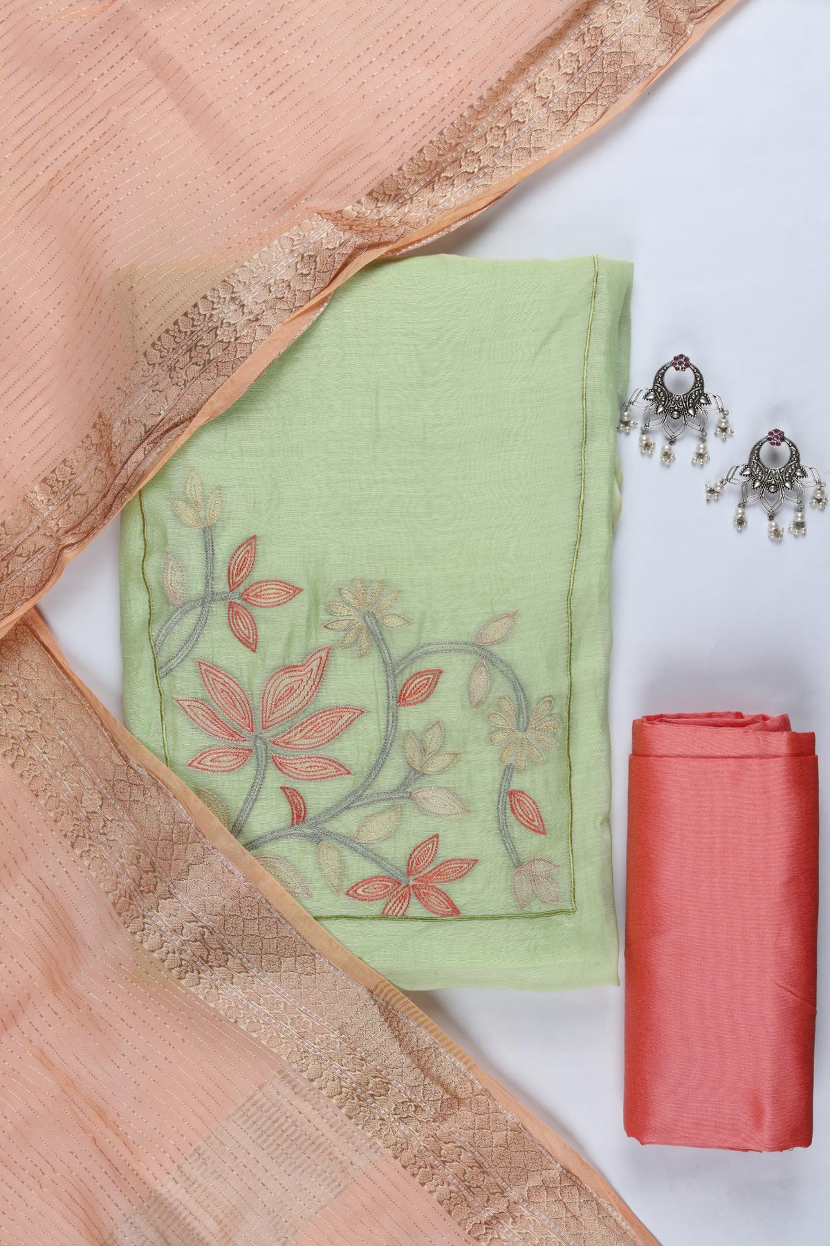 Chanderi Silk Piece Unstitched Suit Set – Classic Ethnic Style-356