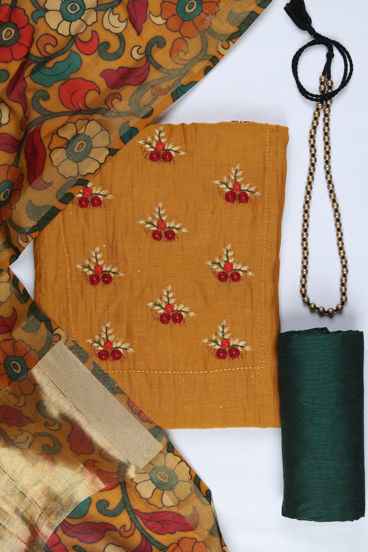 Chanderi Silk 3 Piece Unstitched Suit Set – Classic Ethnic Style-386