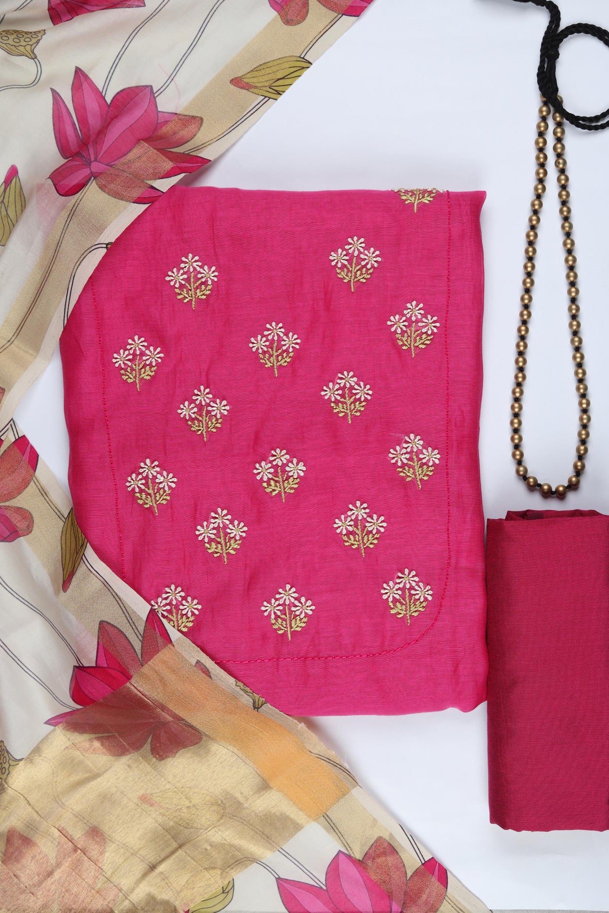Chanderi Silk 3 Piece Unstitched Suit Set – Classic Ethnic Style-387