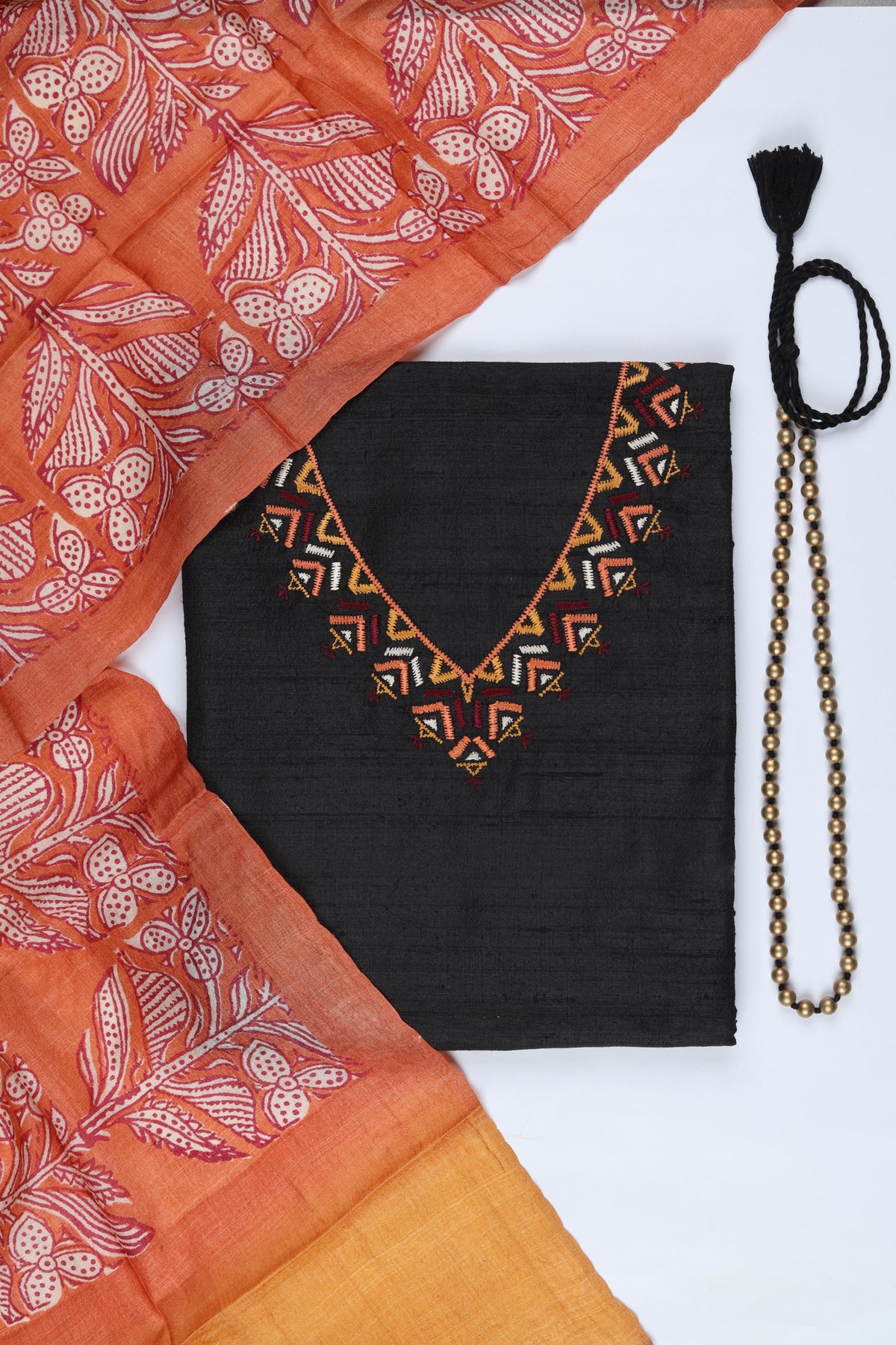 Raw Silk 3 Piece Unstitched Suit Set – Classic Ethnic Style-393