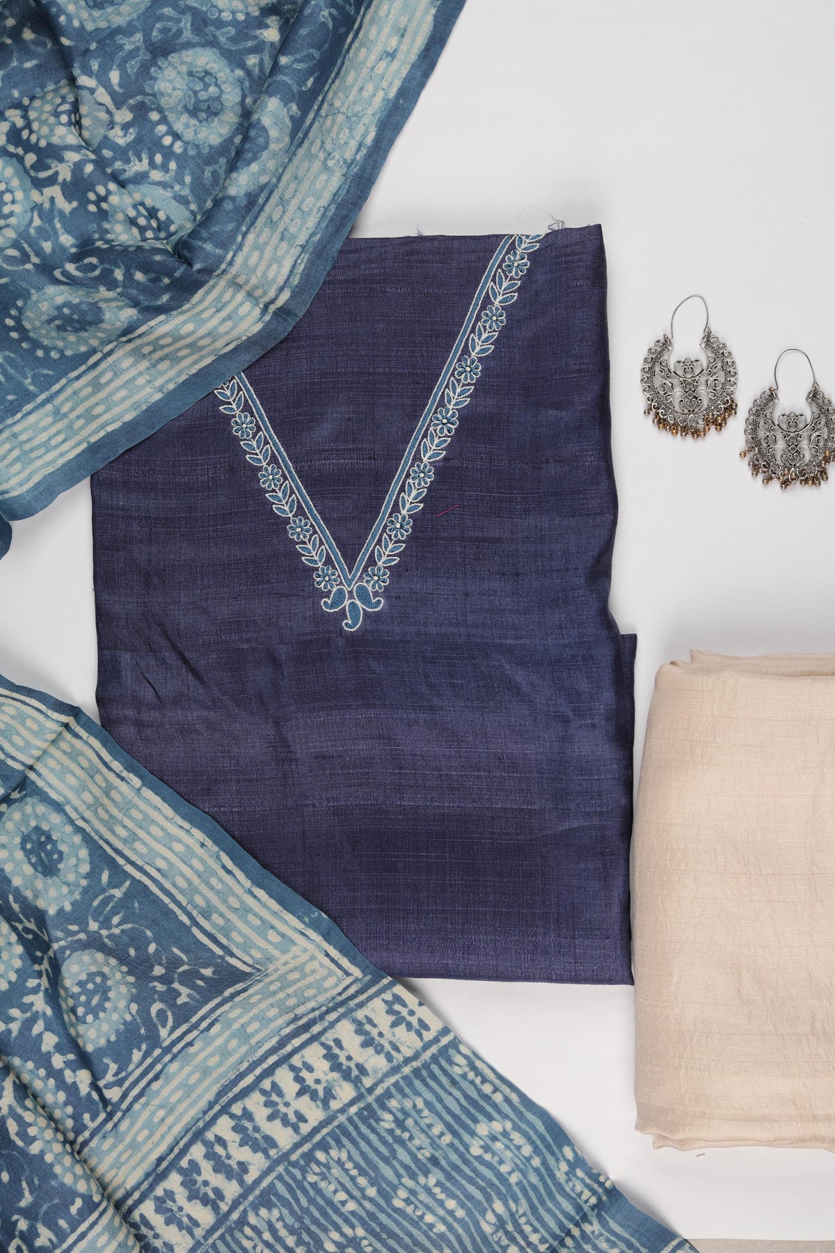 Tussar Silk 3 Piece Unstitched Suit Set – Classic Ethnic Style-412