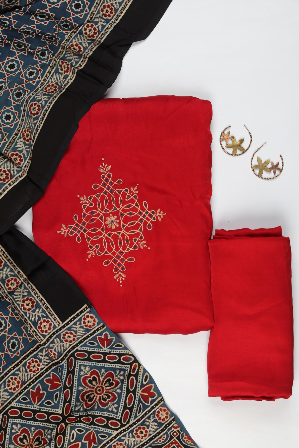 Modal Silk 3 Piece Unstitched Suit Set – Classic Ethnic Style-414