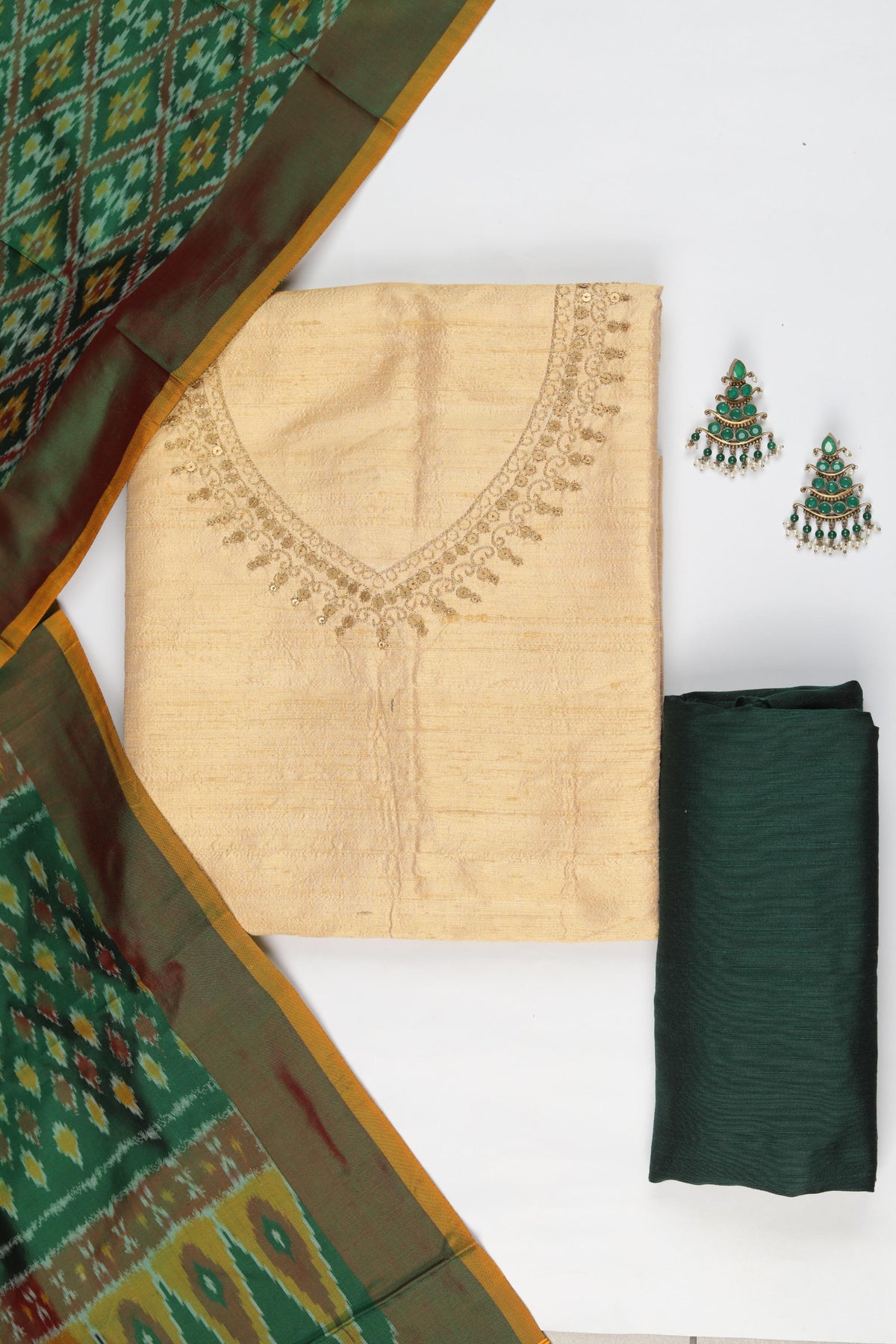 Raw Silk 3 Piece Unstitched Suit Set – Classic Ethnic Style-422