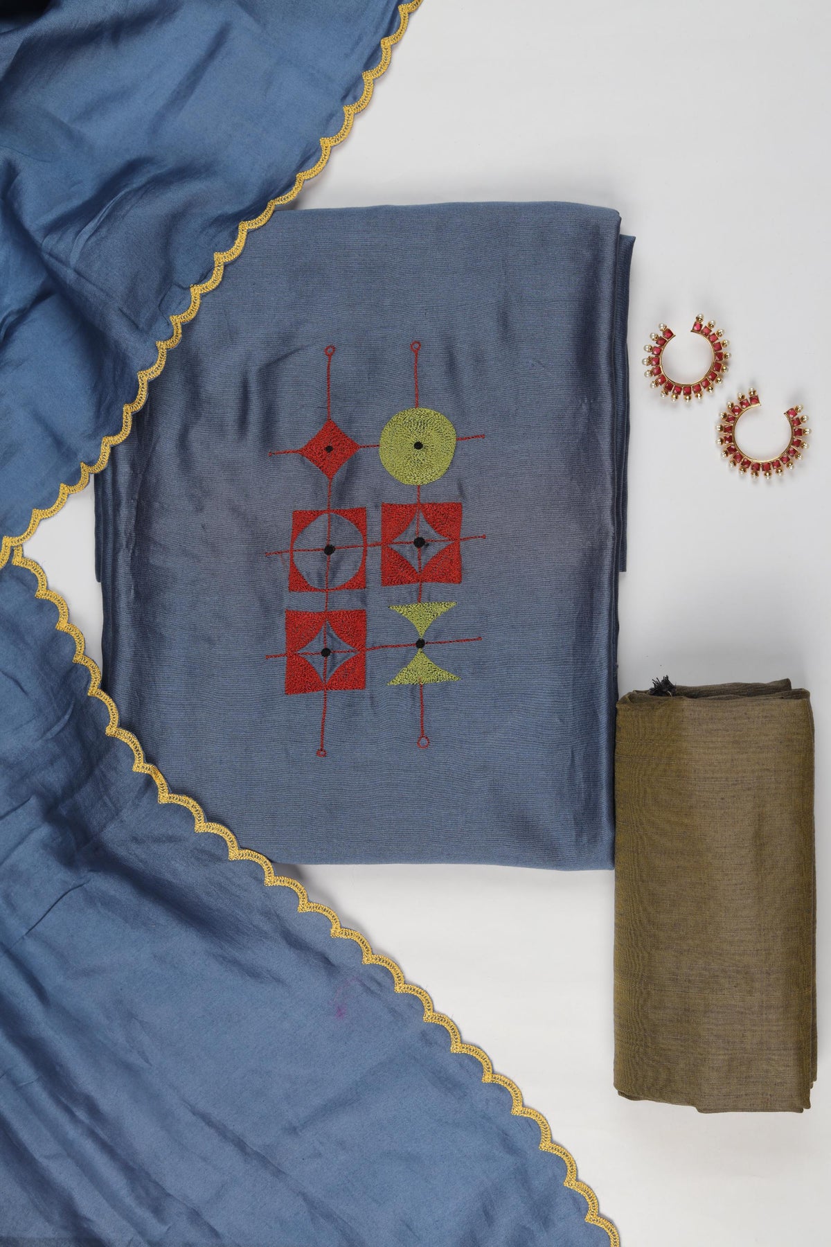 Chanderi Silk 3 Piece Unstitched Suit Set – Classic Ethnic Style-443