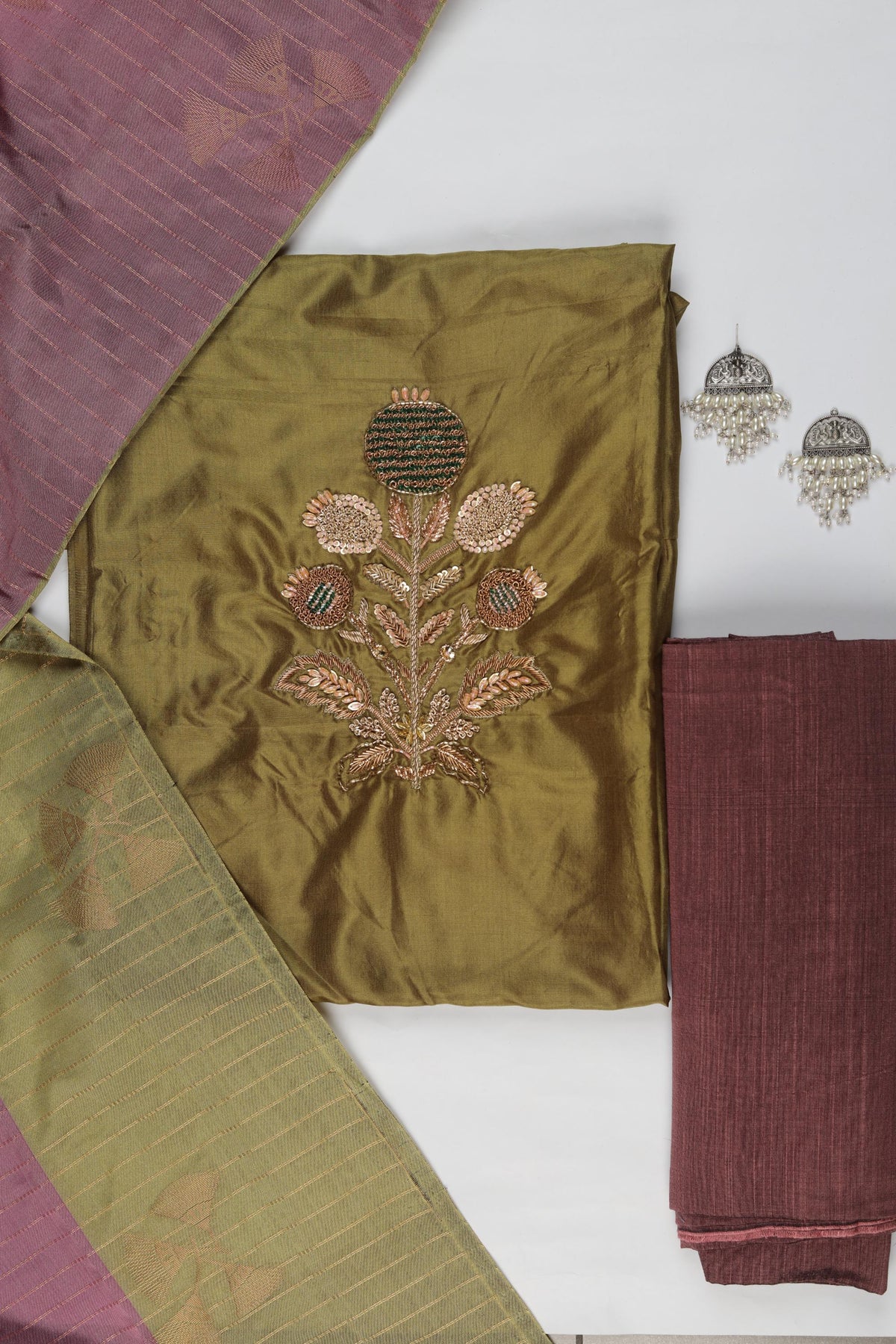Pure Silk 3 Piece Unstitched Suit Set – Classic Ethnic Style-444