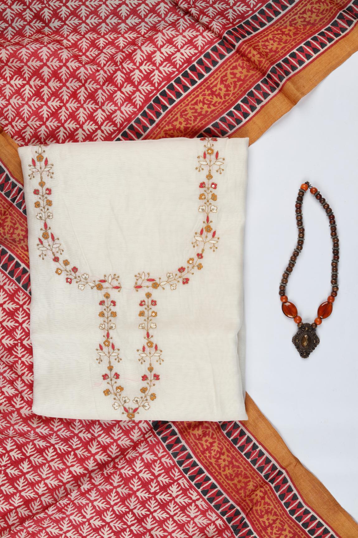 Chanderi 3 Piece Unstitched Suit Set – Elegant Ethnic Design-311