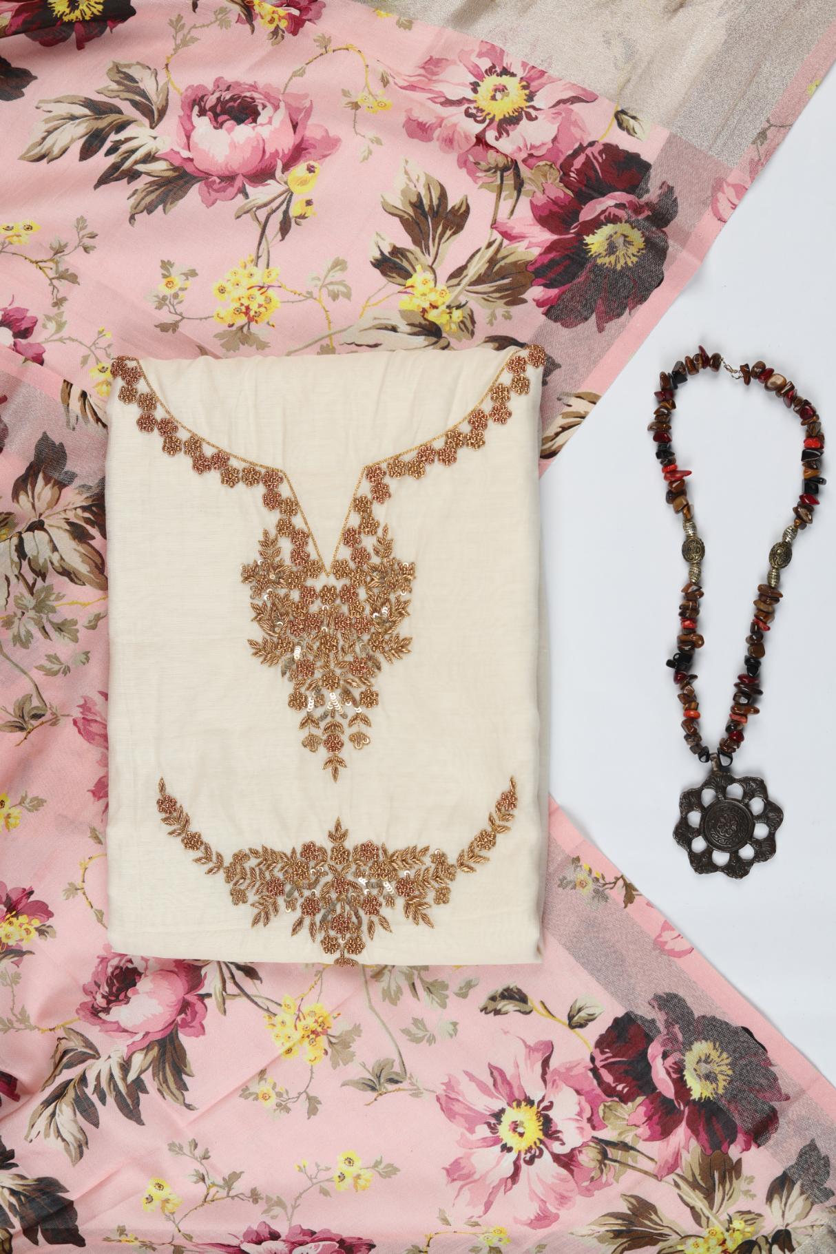 Chanderi 3 Piece Unstitched Suit Set – Elegant Ethnic Design-312