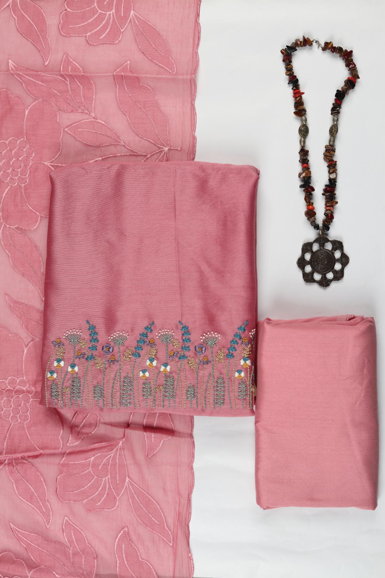 Chanderi 3 Piece Unstitched Suit Set – Elegant Ethnic Design-318