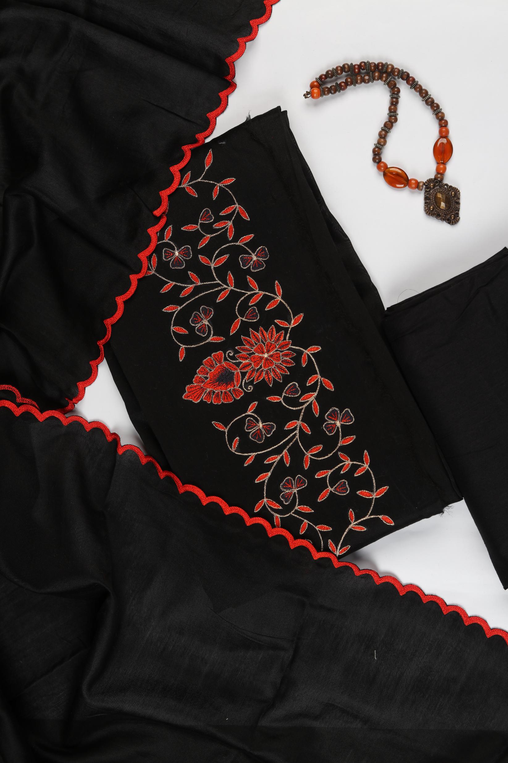 Chanderi 3 Piece Unstitched Suit Set – Elegant Embroidery-423