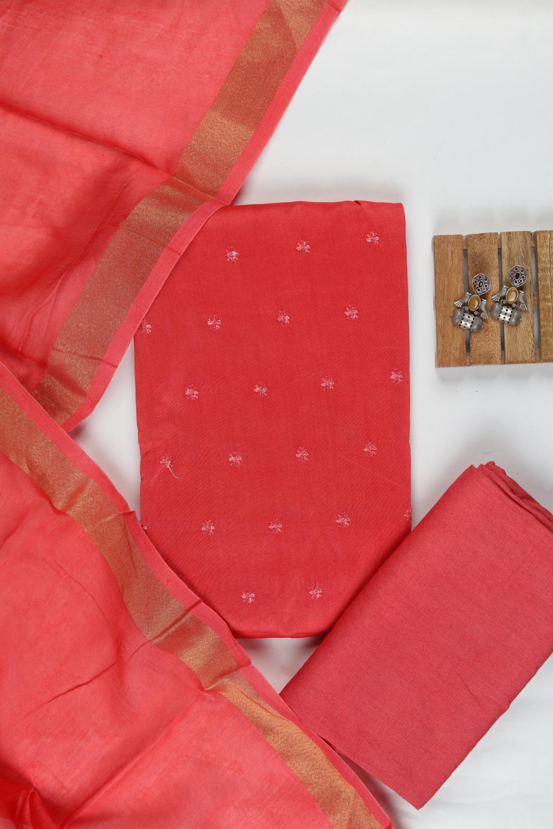 Chanderi 3 Piece Unstitched Suit Set – Traditional Weave-332