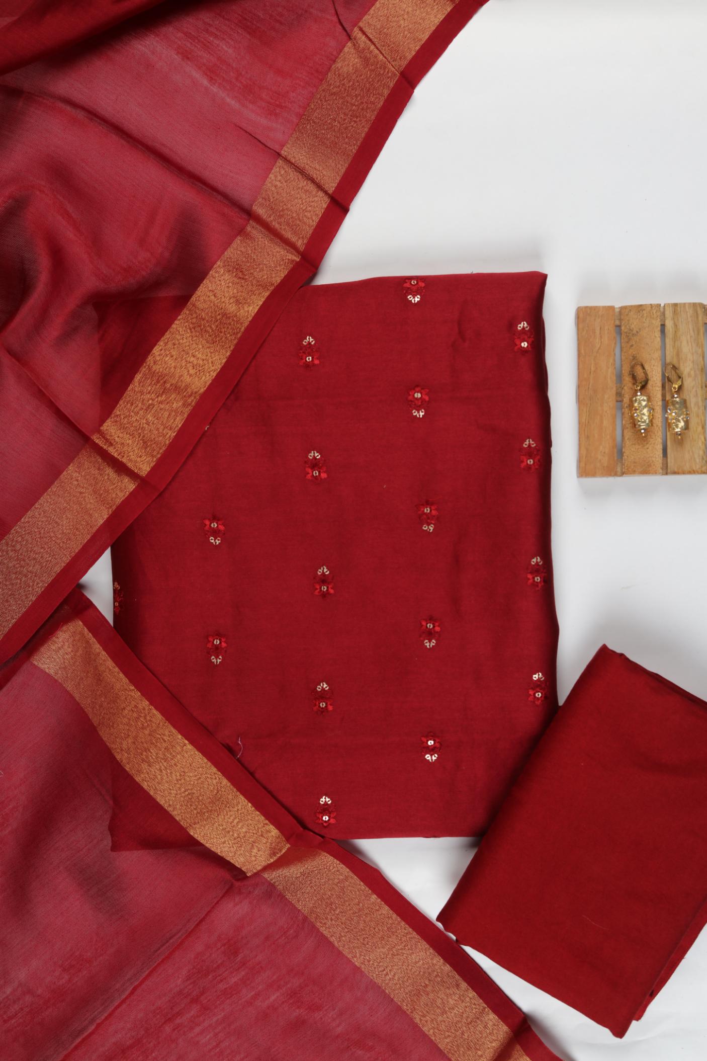 Chanderi 3 Piece Unstitched Suit Set – Traditional Weave-335