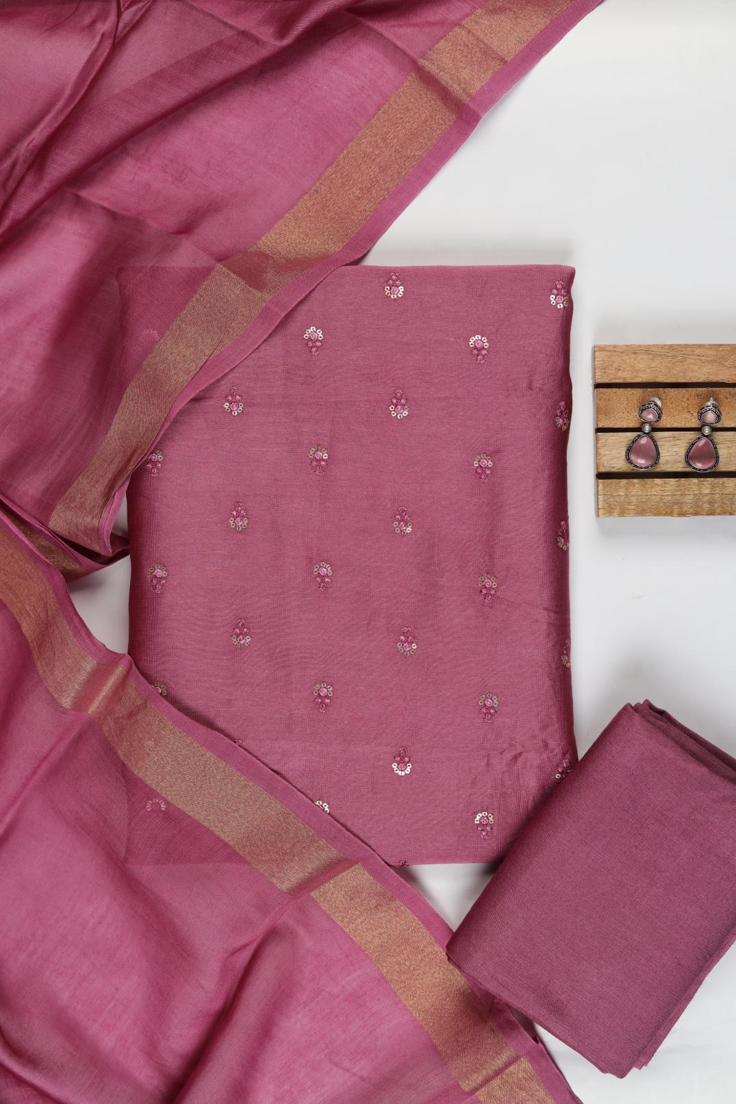 Chanderi 3 Piece Unstitched Suit Set – Traditional Weave-339