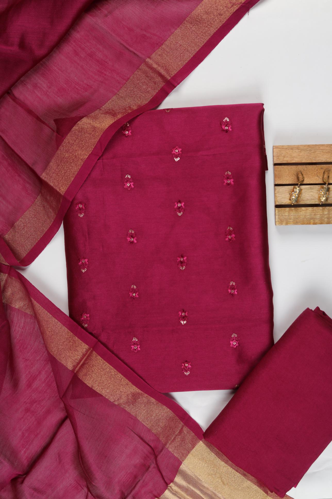 Chanderi 3 Piece Unstitched Suit Set – Traditional Weave-337