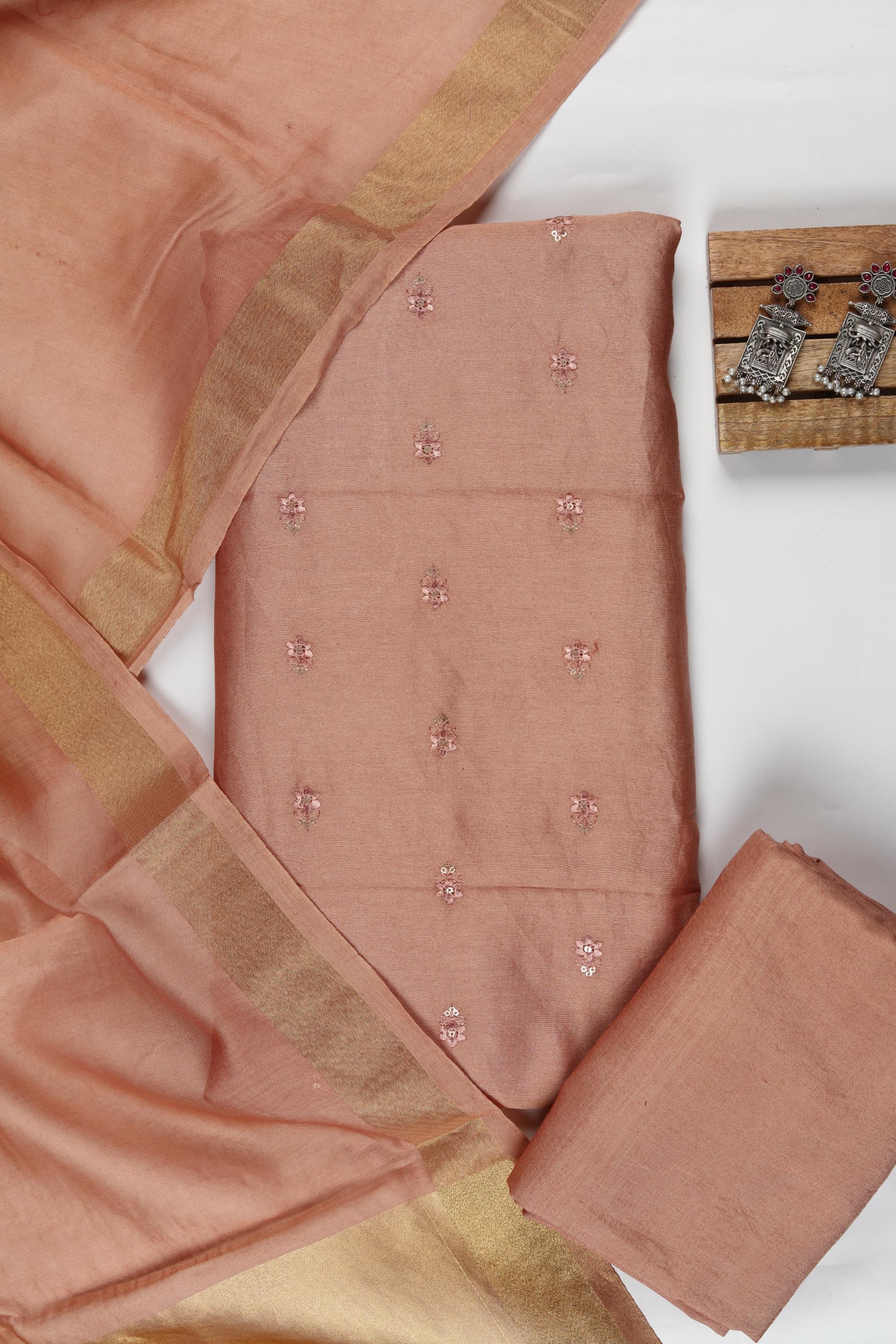 Chanderi 3 Piece Unstitched Suit Set – Traditional Weave-342