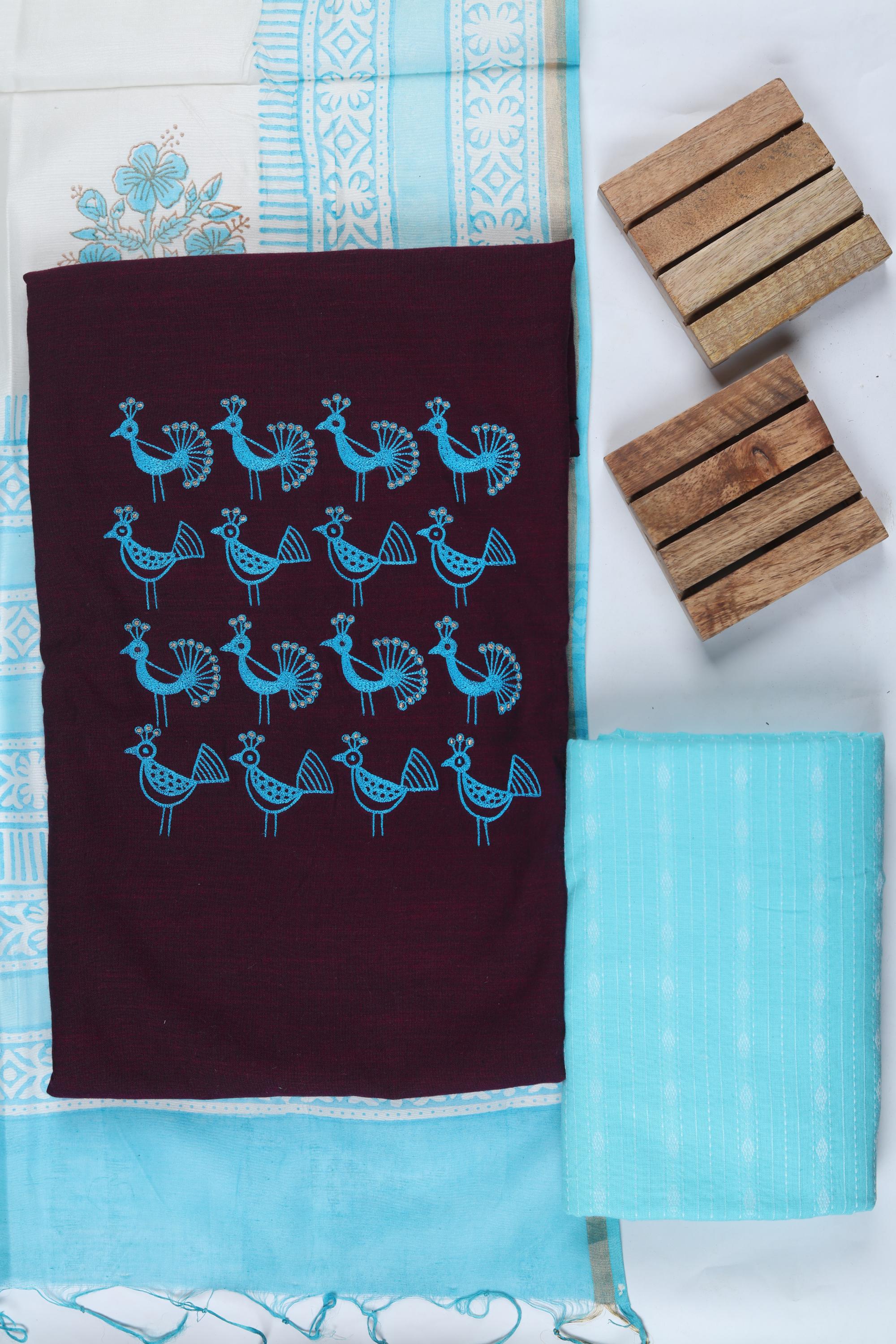 Cotton 3 Piece Unstitched Suit Set – Traditional Craft-379