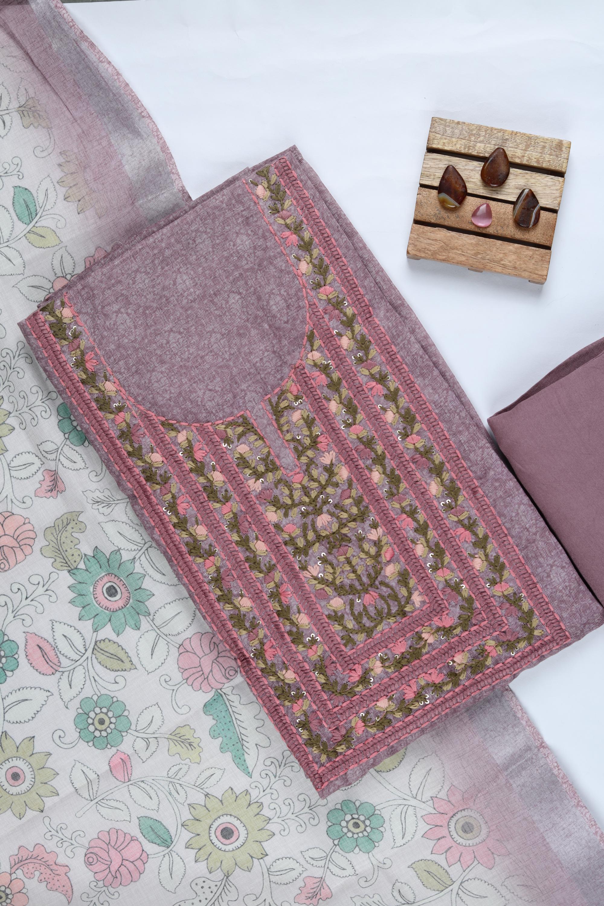 Blended Silk 3 Piece Unstitched Suit Set – Elegant Embroidery-413