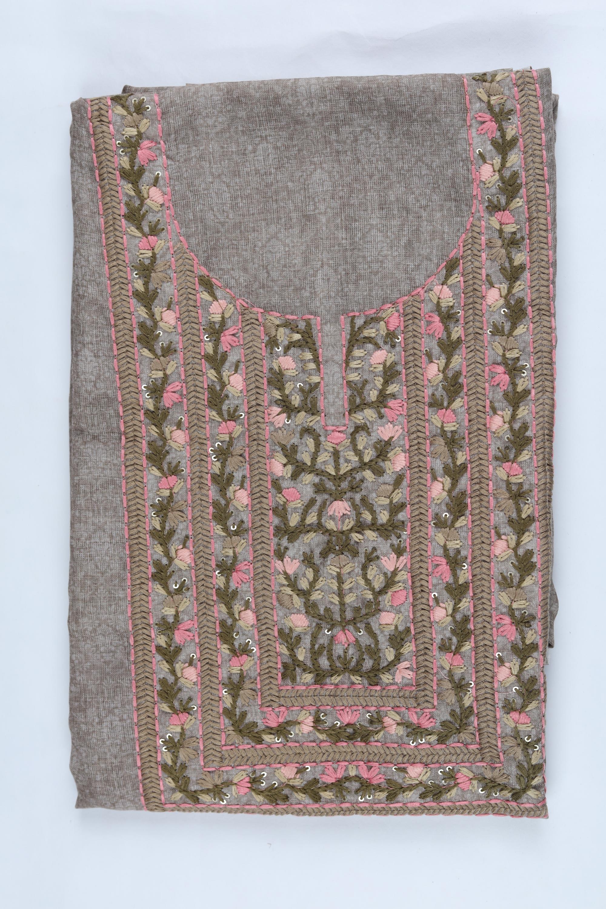 Blended Silk 3 Piece Unstitched Suit Set – Elegant Embroidery-414