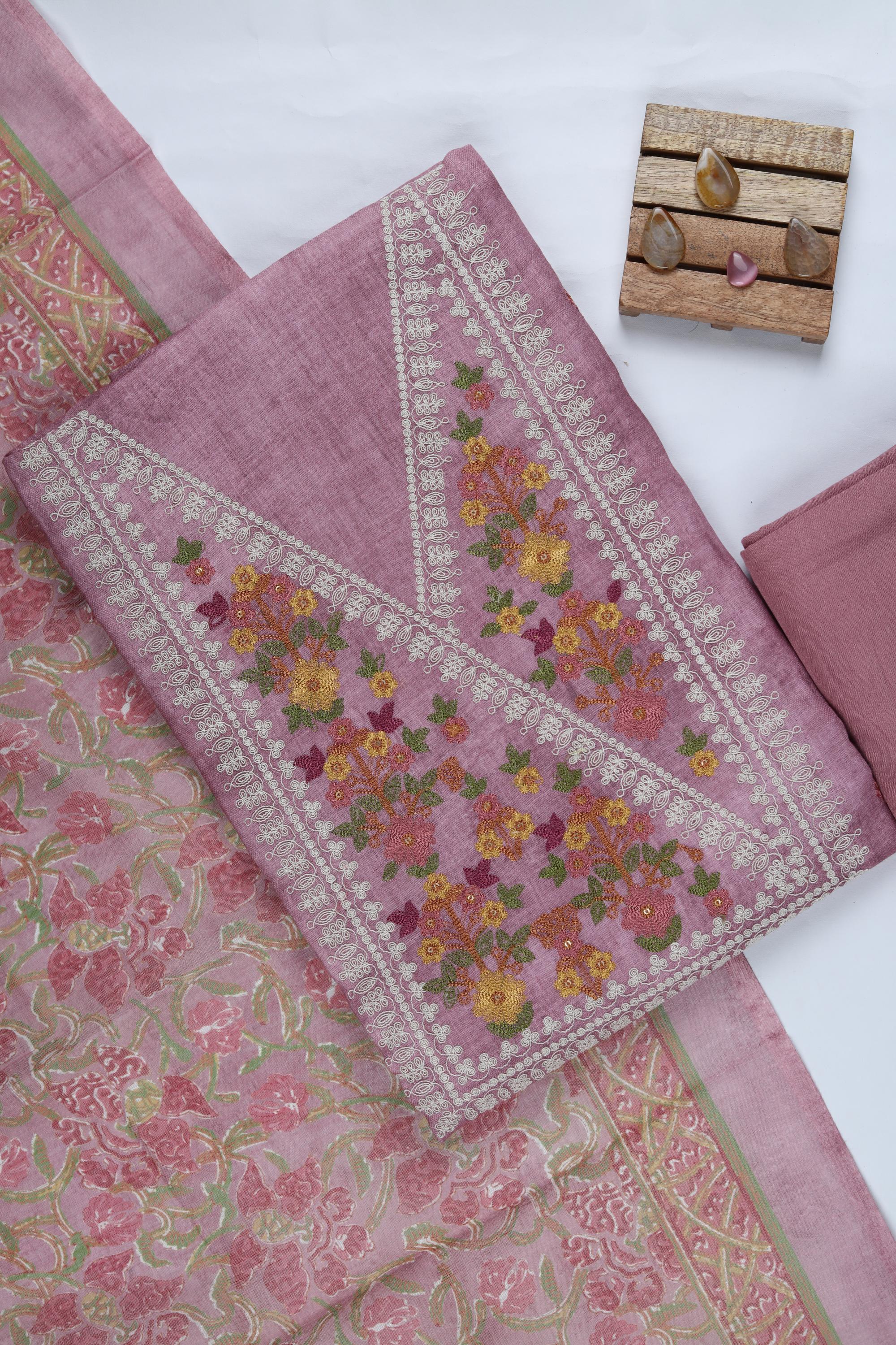 Blended Silk 3 Piece Unstitched Suit Set – Elegant Embroidery-417