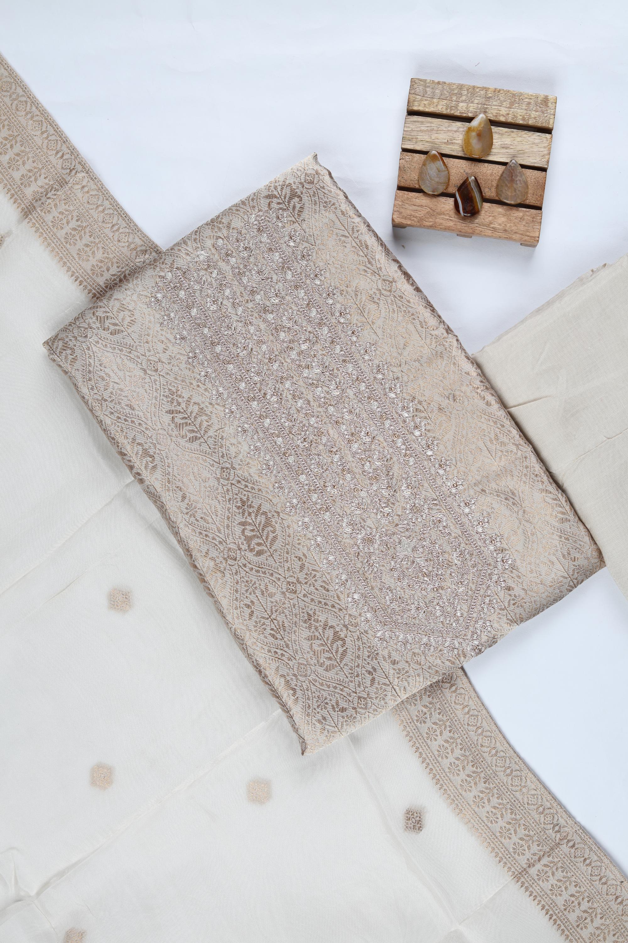 Blended Silk 3 Piece Unstitched Suit Set – Elegant Embroidery-419