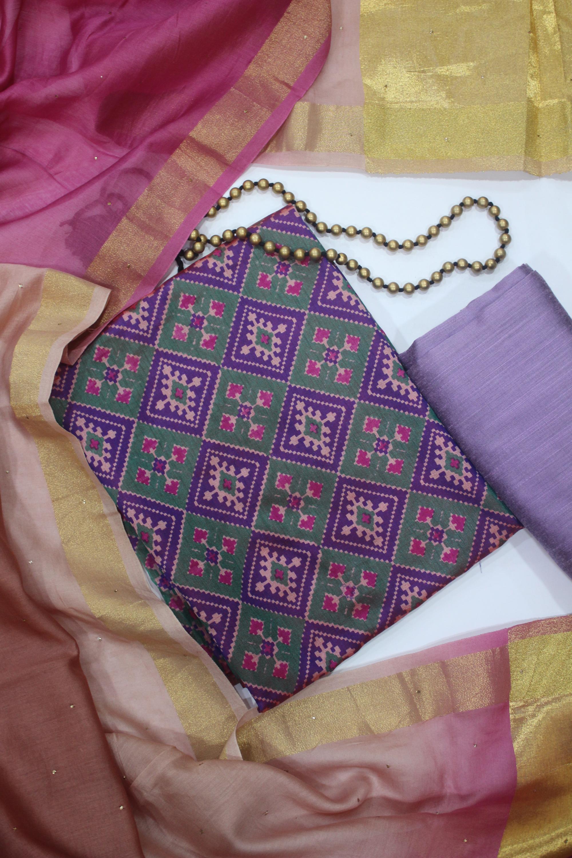 Ikkat 3 Piece Unstitched Set -124