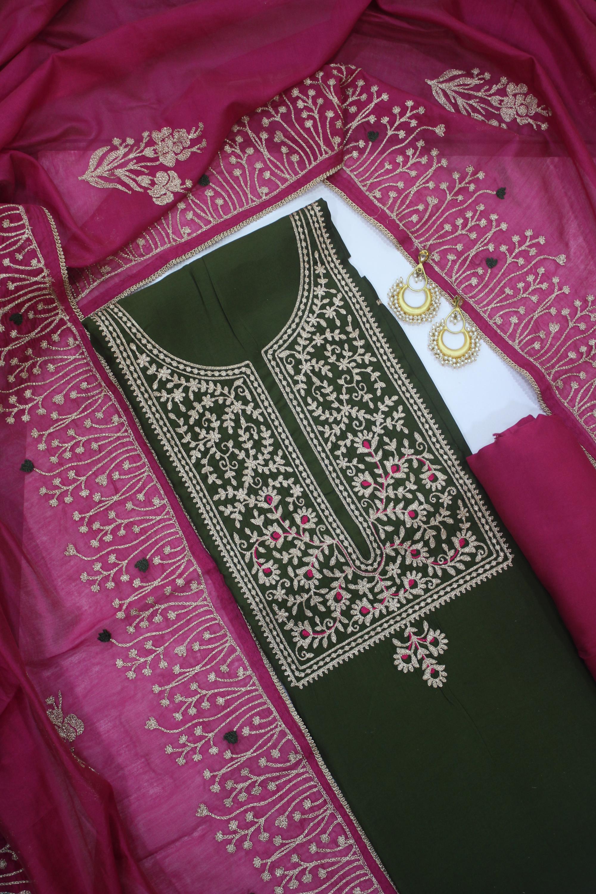 Semi Silk 3 Piece Unstitched Set -129