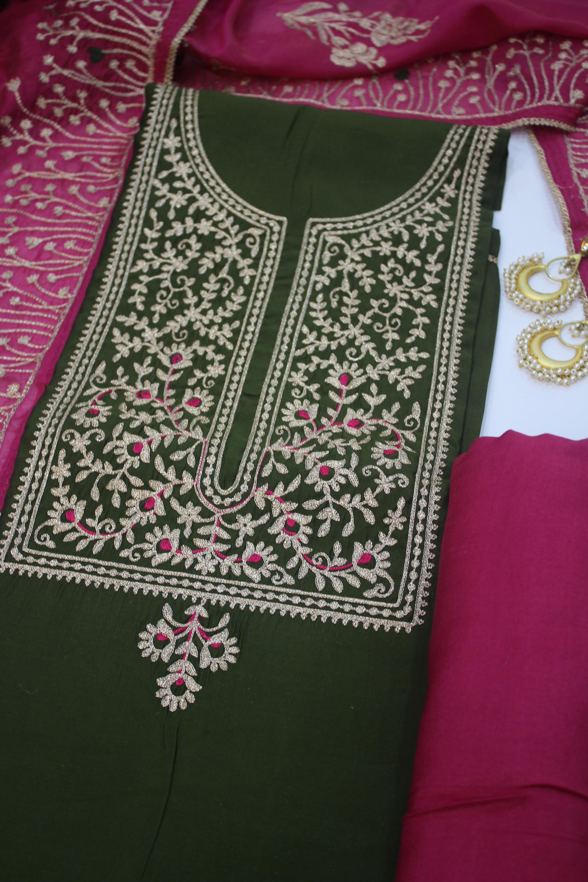 Semi Silk 3 Piece Unstitched Set -129